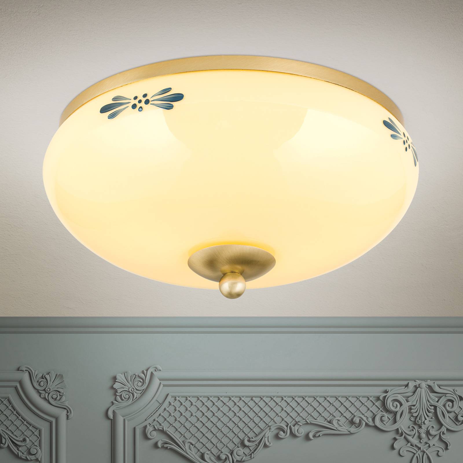 Taklampa Landhaus mässing champagne blå Ø 28 cm