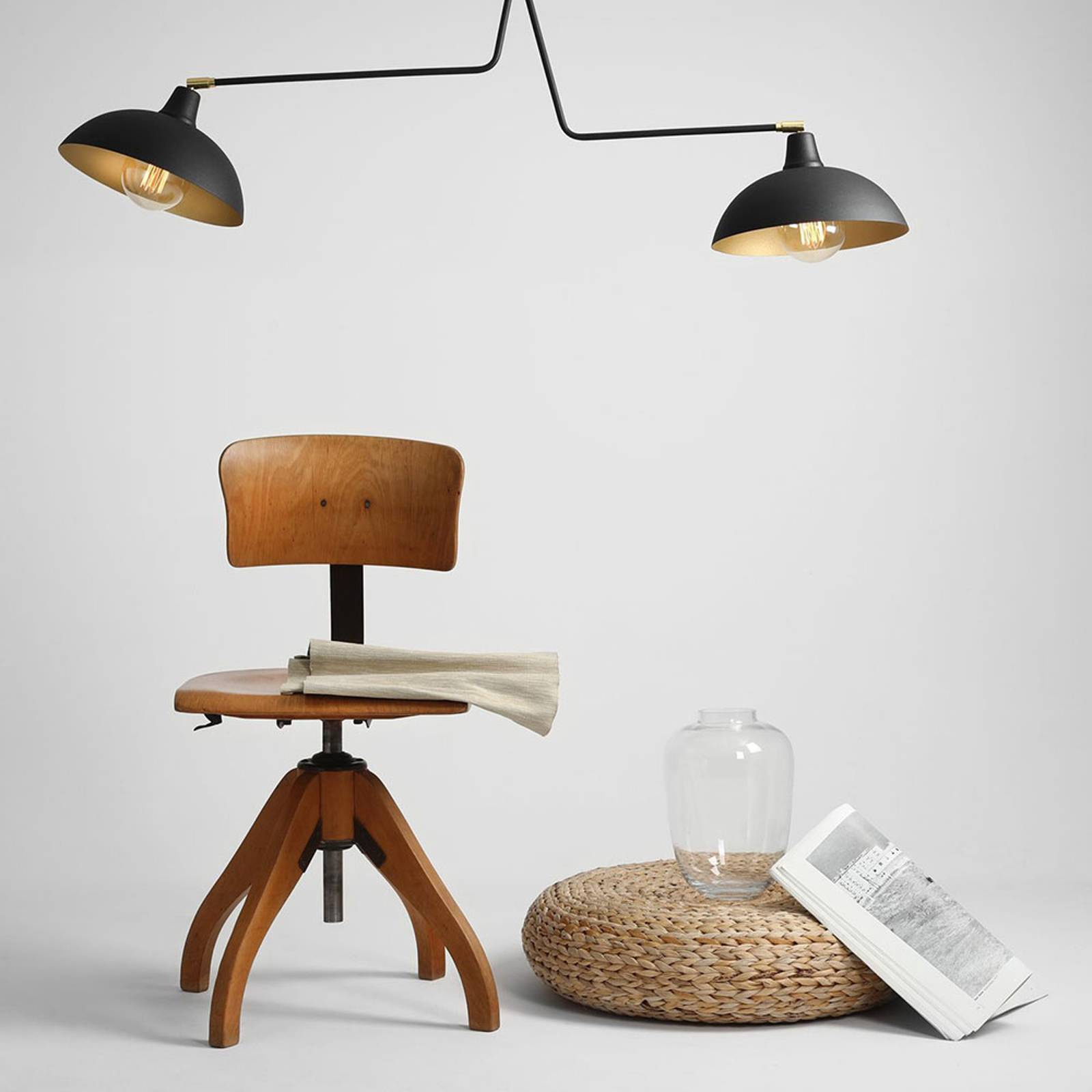 Taklampa 1036, 2 lampor, svart-guld