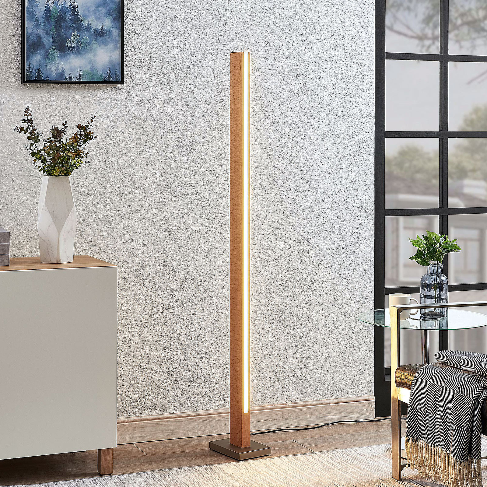 LED-trä-golvlampa Tamlin, bokträ