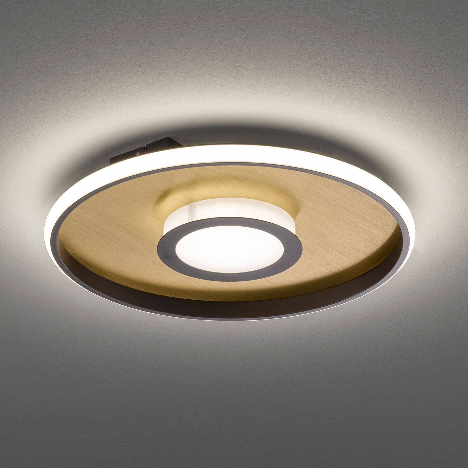 LED-taklampa Zoe, rund, guldrost, 45 cm