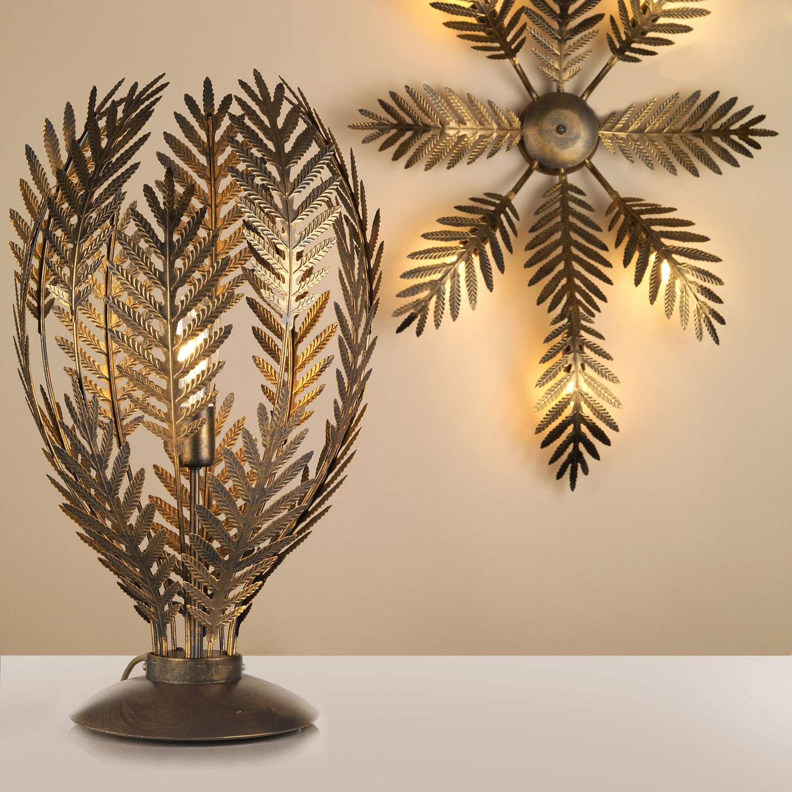 Bordslampa Felce som ormbunke i brons, höjd 61 cm