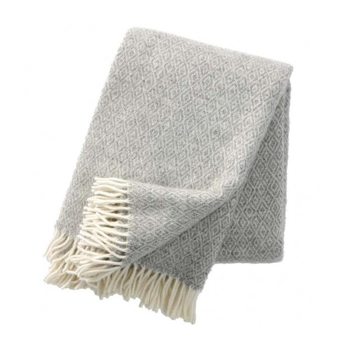 Stella ullpläd fransar light grey, Klippan Yllefabrik