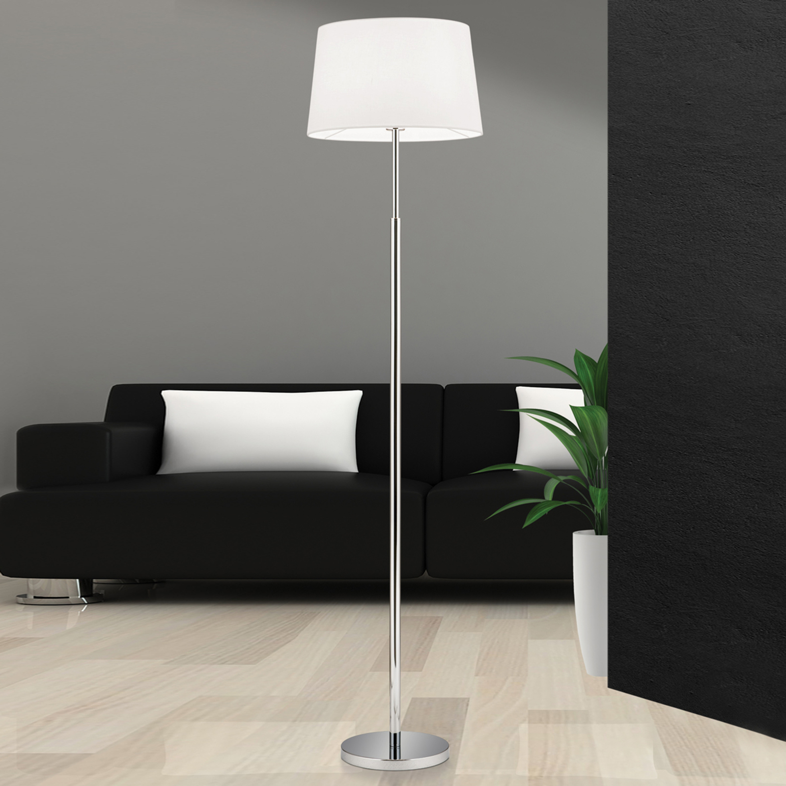 Golvlampa Vardan med vit linneskärm