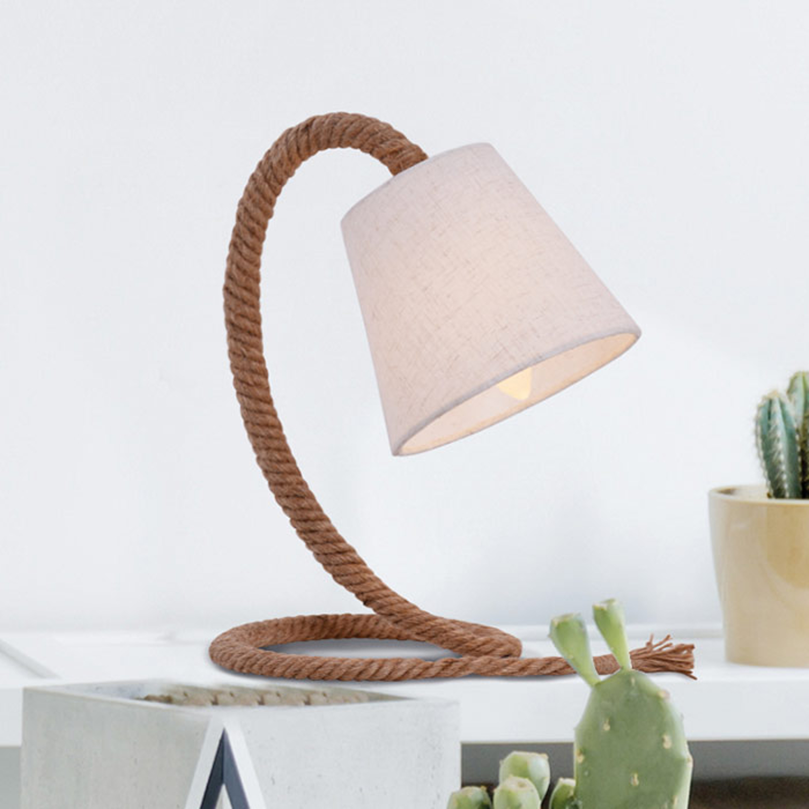 Bordslampa Rope med textilskärm och naturrep