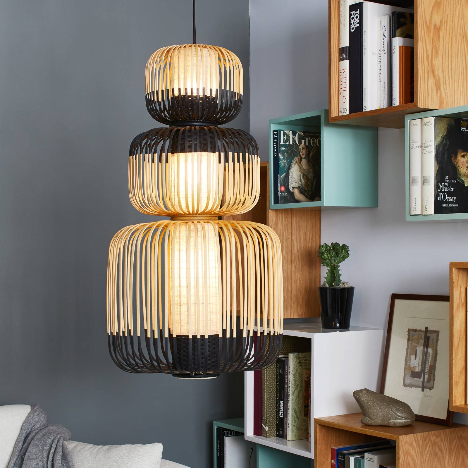Forestier Bamboo hänglampa svart 3 lampor