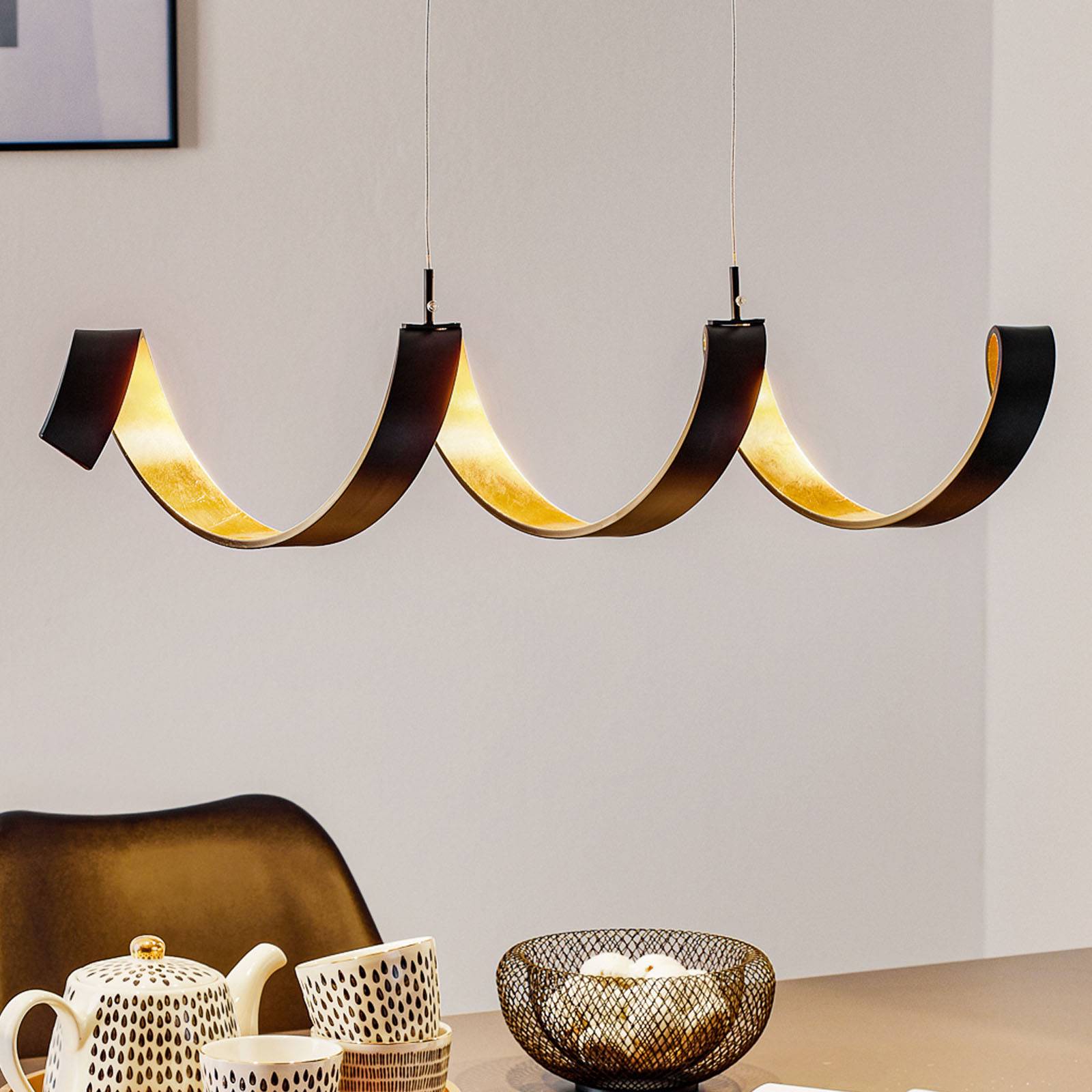 LED-hänglampa Helix, svart guld, 80 cm