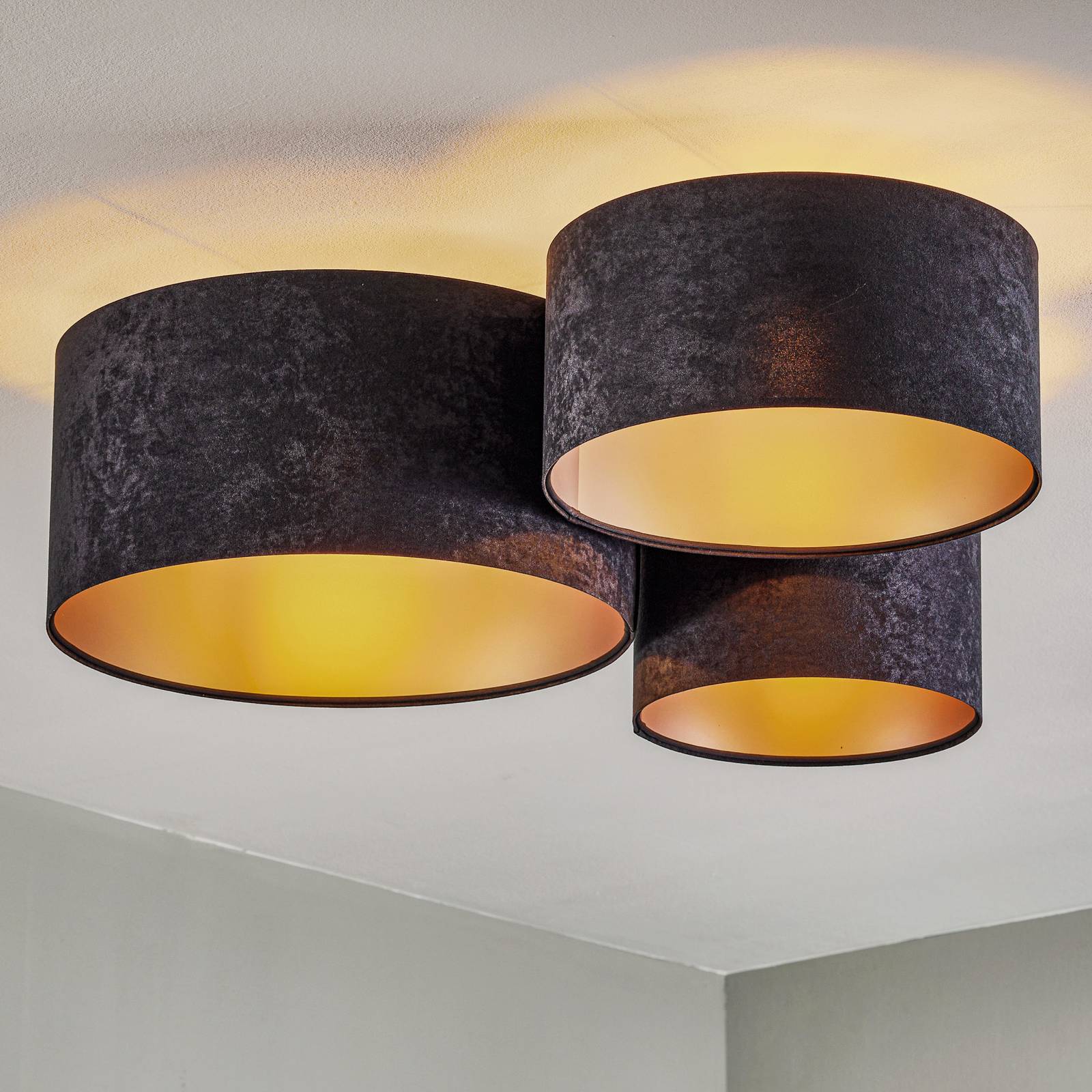 Taklampa 080, 3 lampor, svart-silver