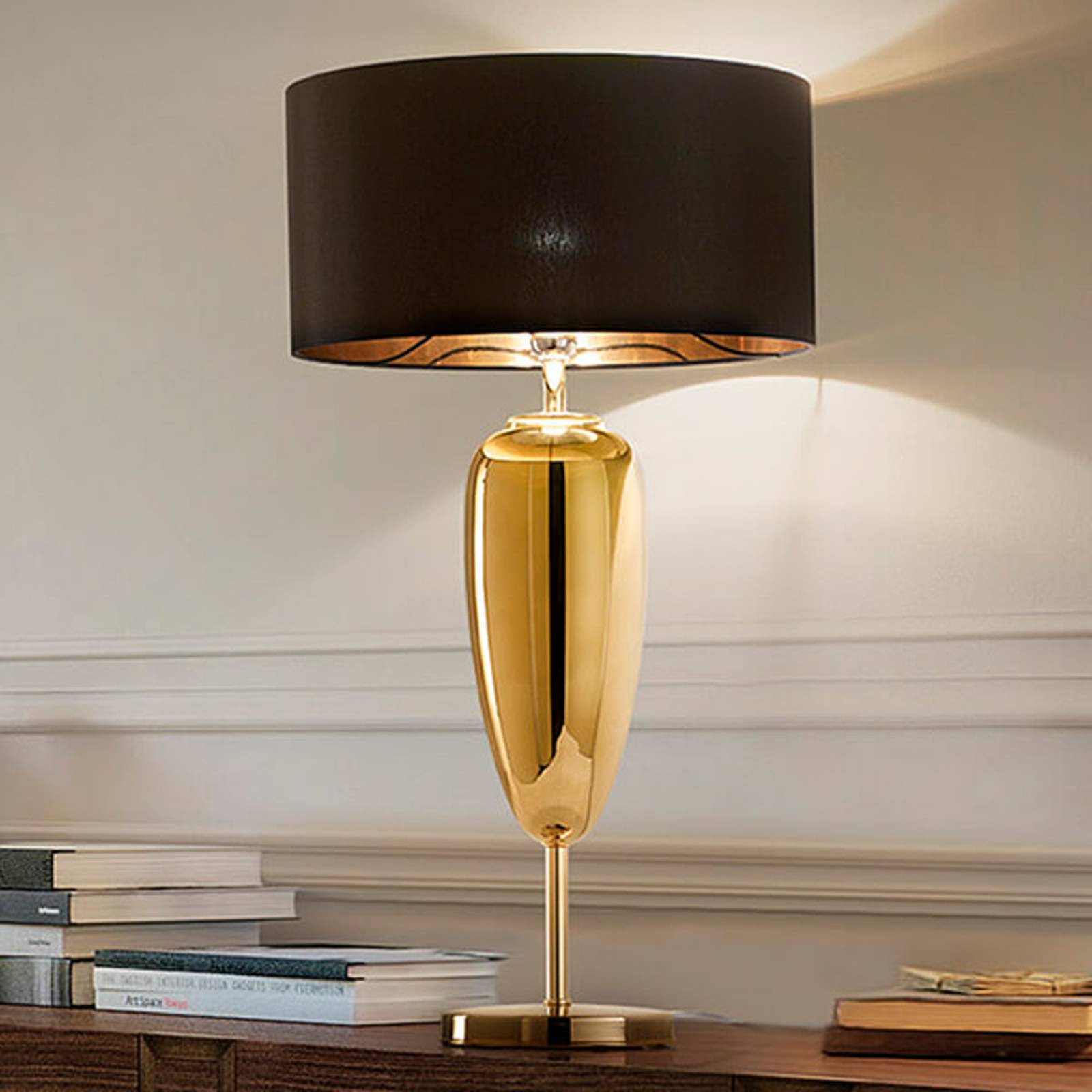 Show Ogiva - textil-bordslampa i svart-guld