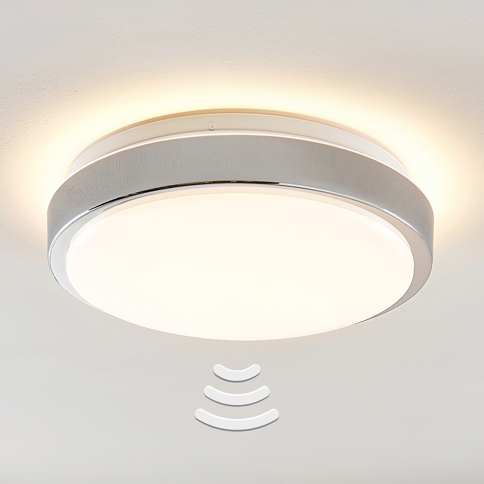 Lindby Camille LED-sensor-taklampa Ø33cm krom