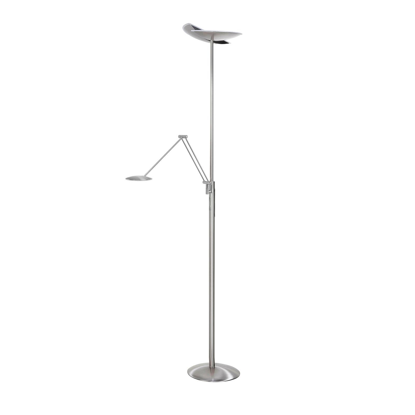 LED-uplight-golvlampa Sapporo, CCT, läsarm, nickel