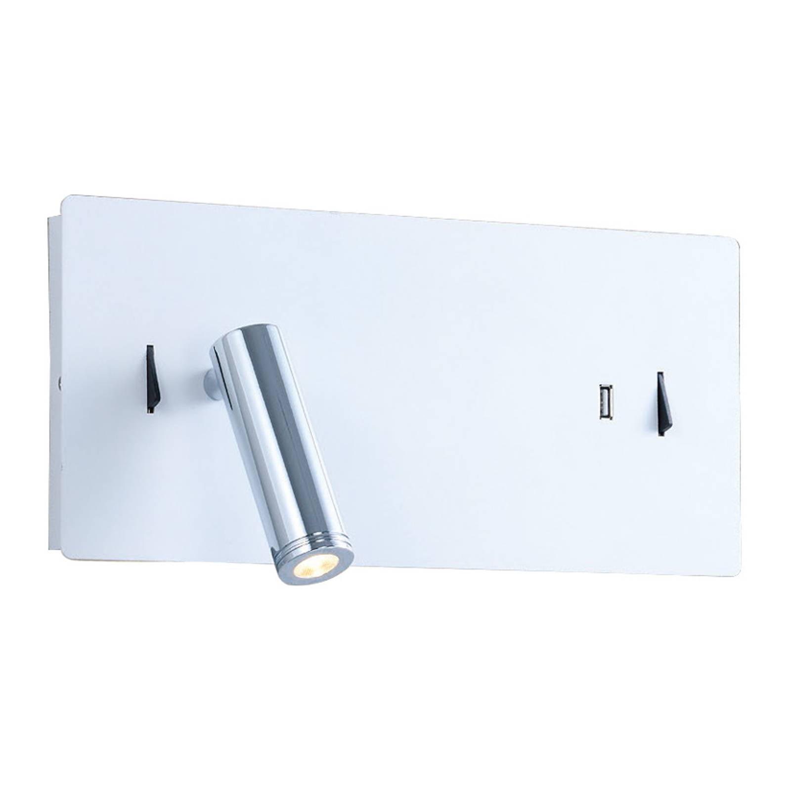 Lucande Kimo LED-vägglampa, kantig, vit, USB-uttag