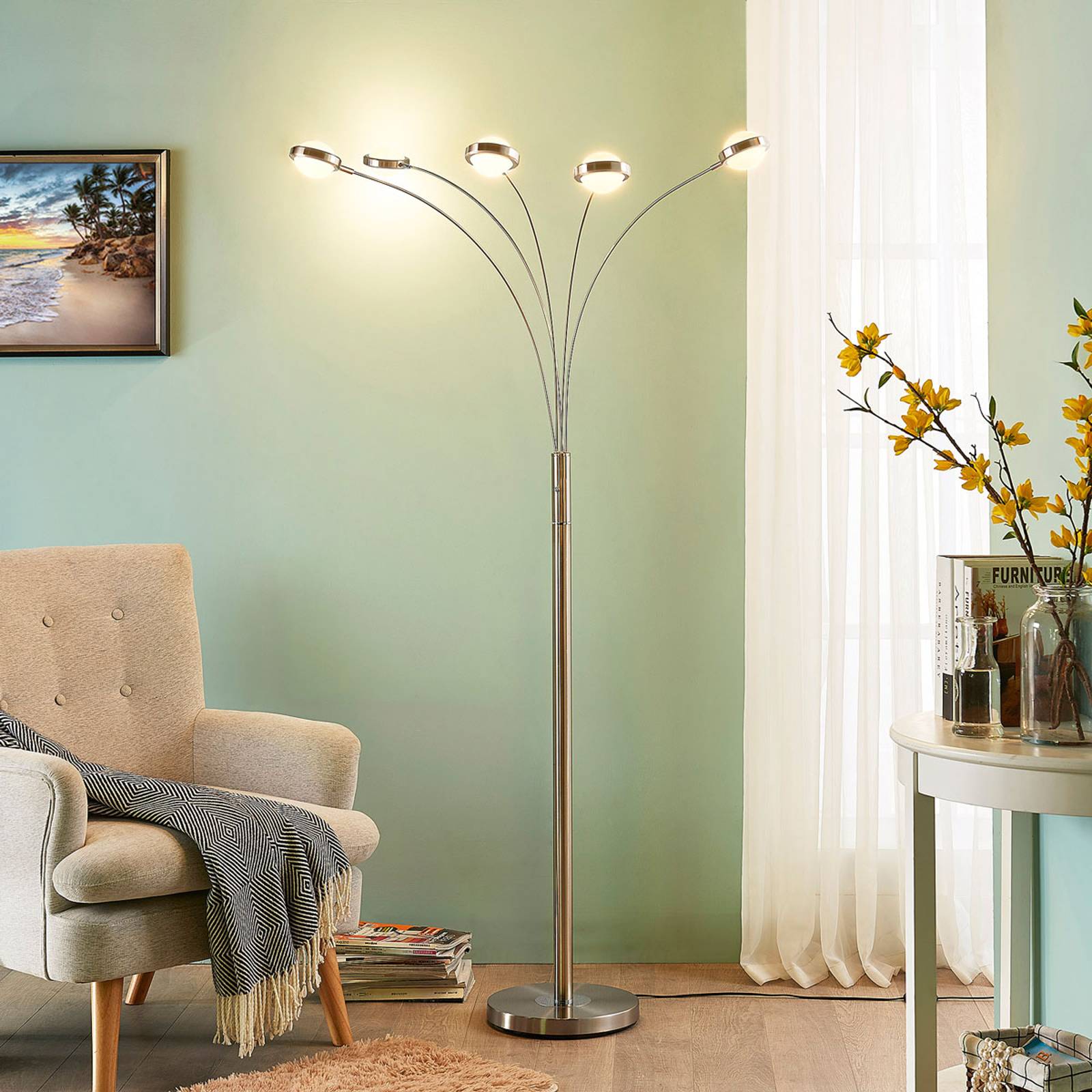 LED-golvlampa Catriona, dimmer, 5 lampor