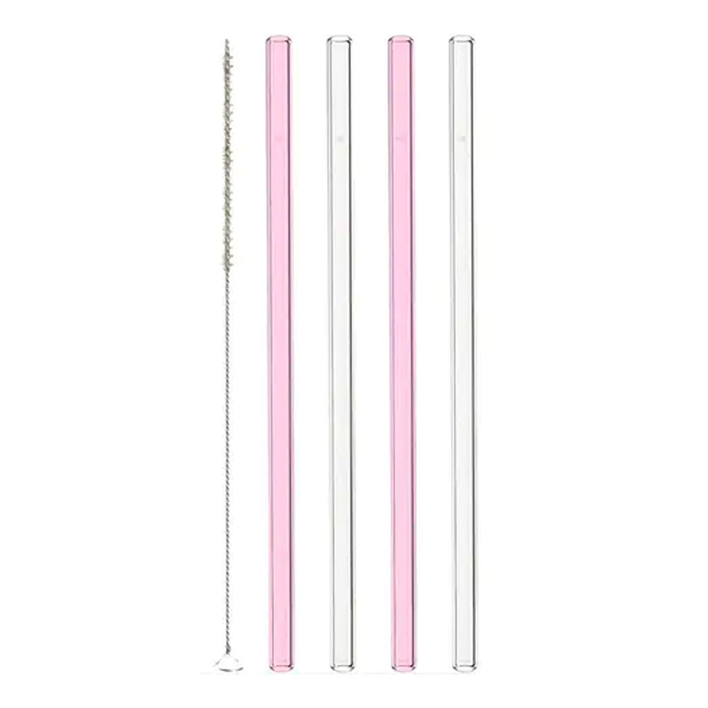 Leonardo - Ciao Sugrör i glas 20 cm + Borste 4-pack Rosa/Klar