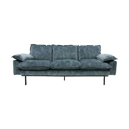 Retro Soffa Sammet 3-sits Blå