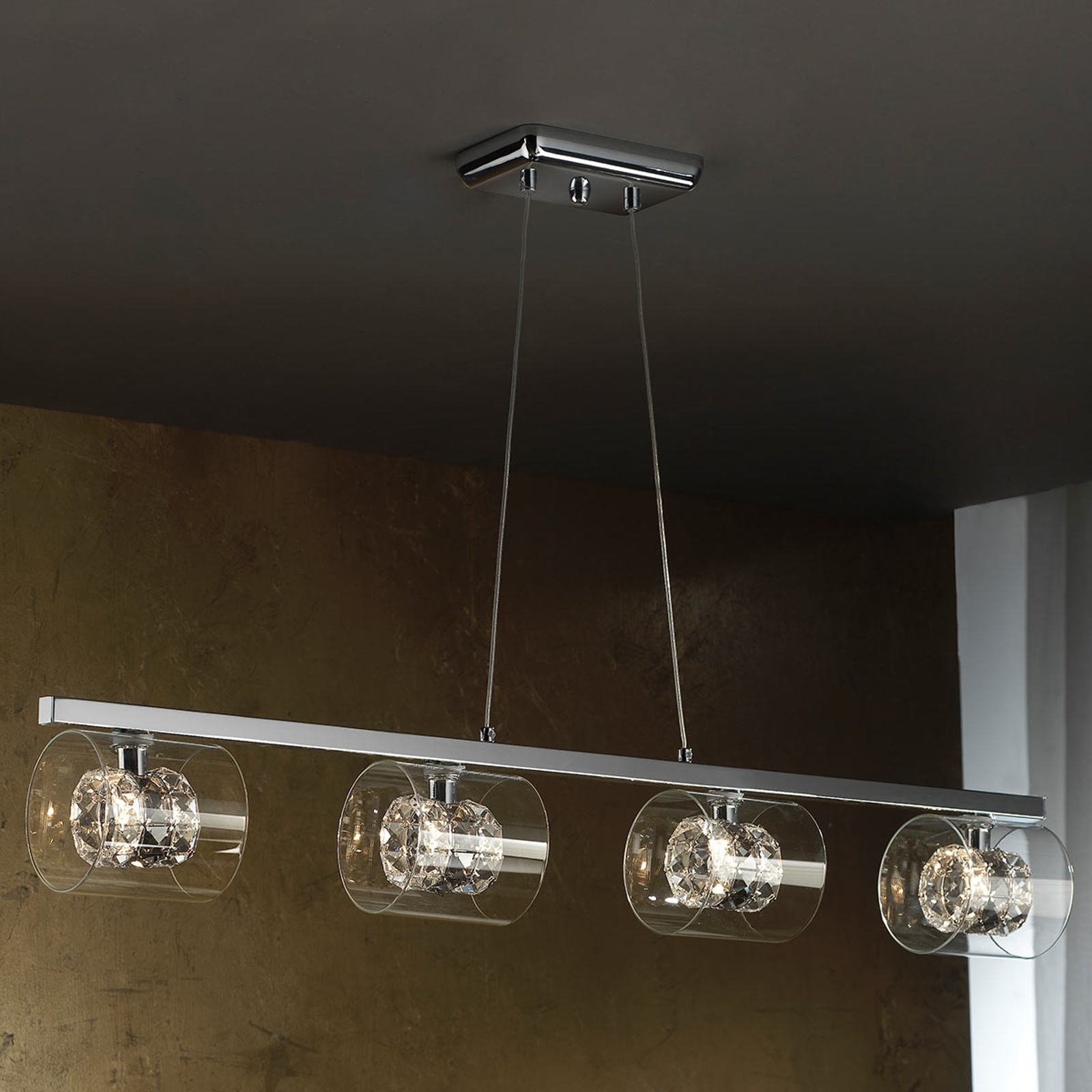 LED-pendellampa Flash med kristallringar
