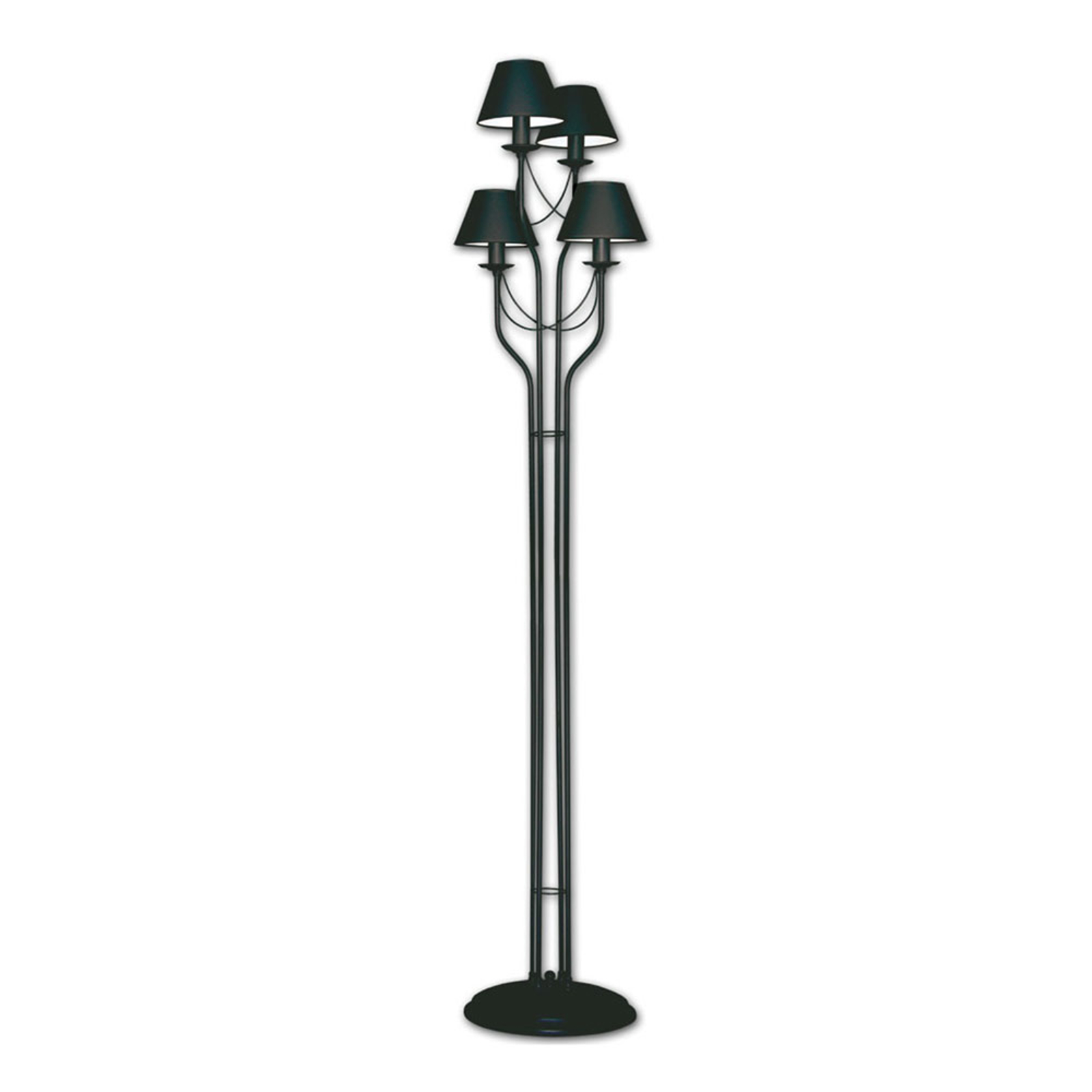 Svart golvlampa Bona med 4 textilskärmar