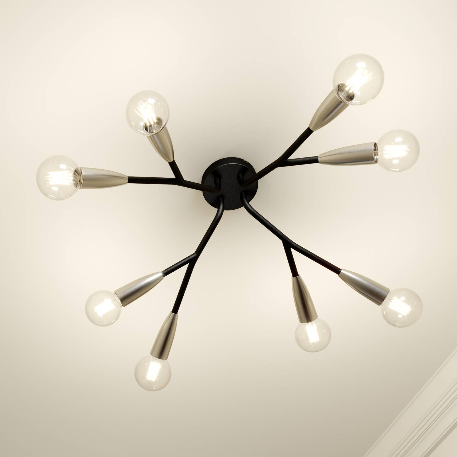 Lucande Carlea taklampa, 8 lampor svart nickel