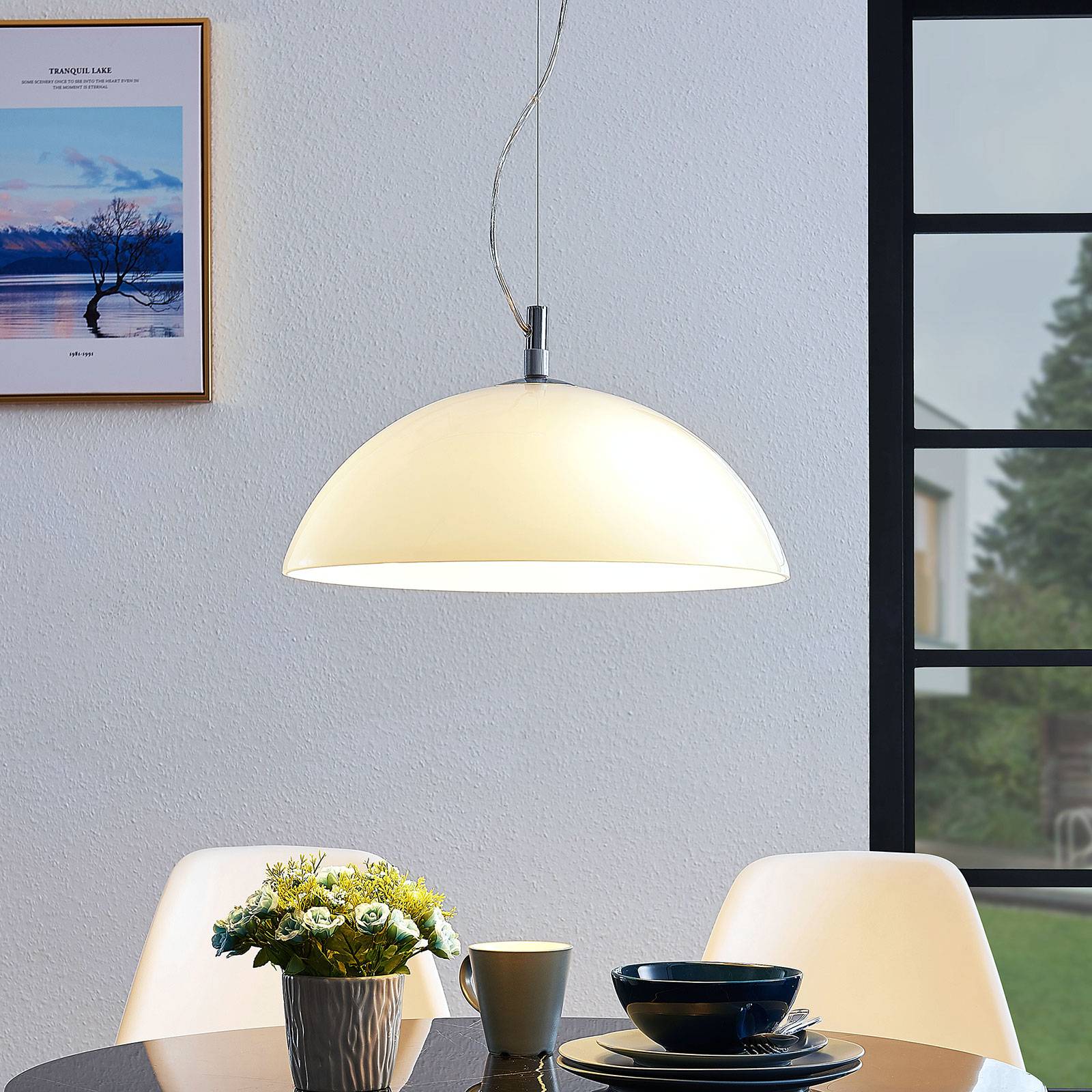 Lucande Lourenco pendellampa i opalglas, 45 cm