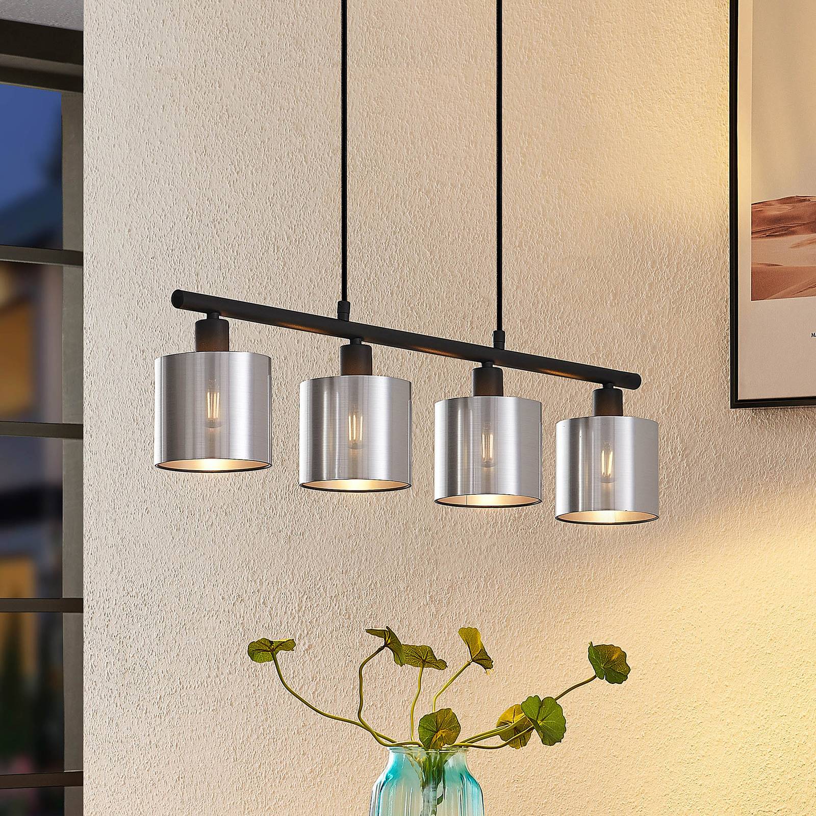 Lindby Joudy pendellampa, 4 lampor, aluminium