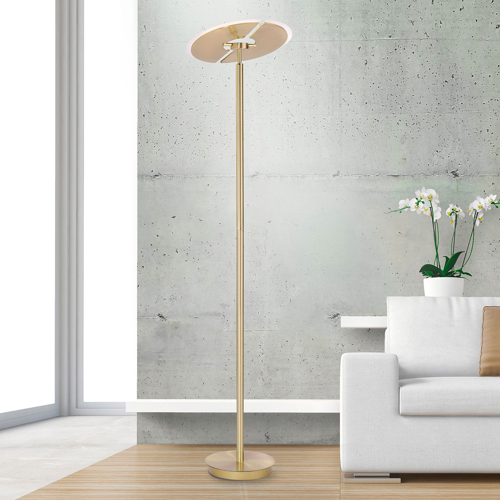 LED-golvlampa Artur, CCT, dimbar, rund, guld