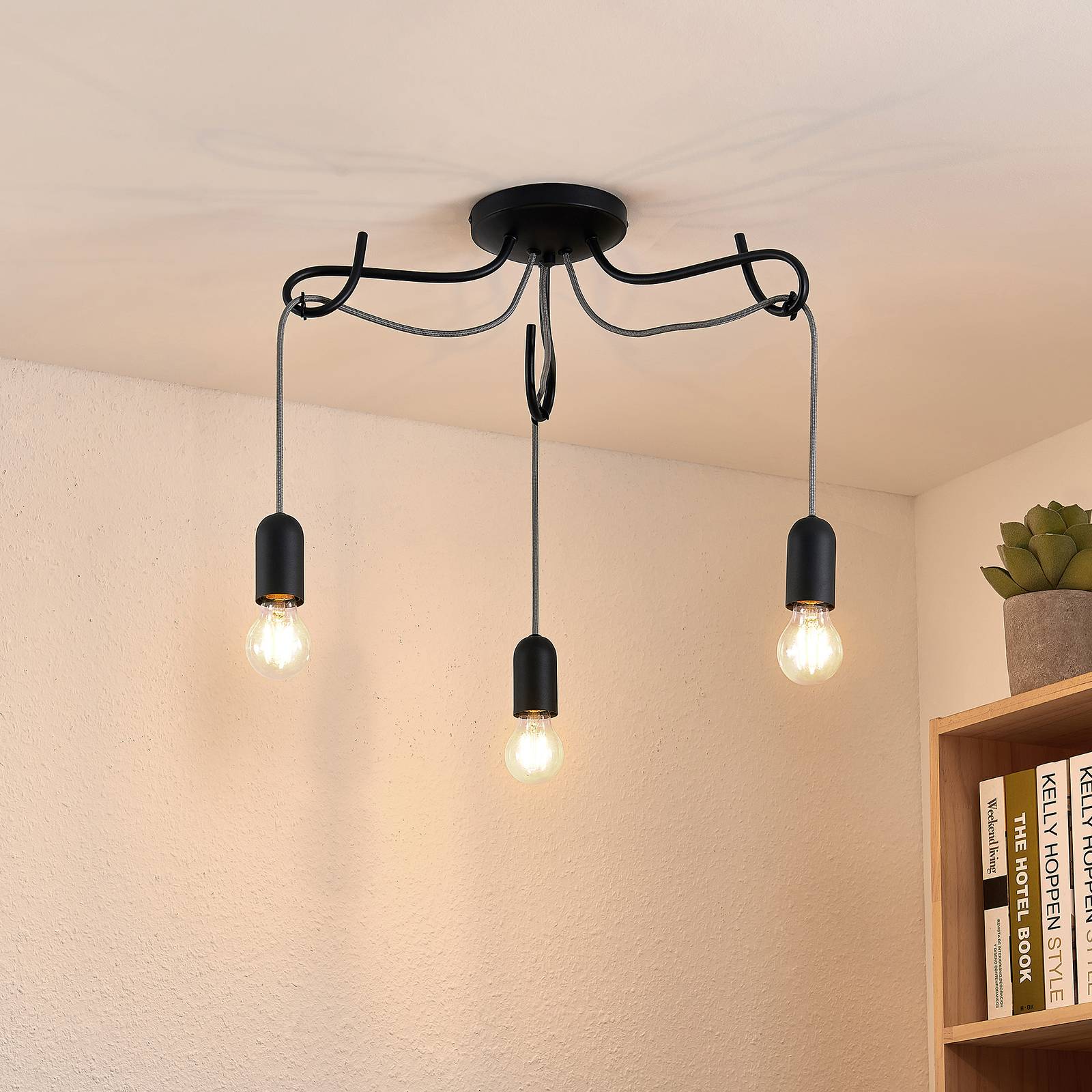 Lucande Jorna taklampa, 3 lampor, kabel grå