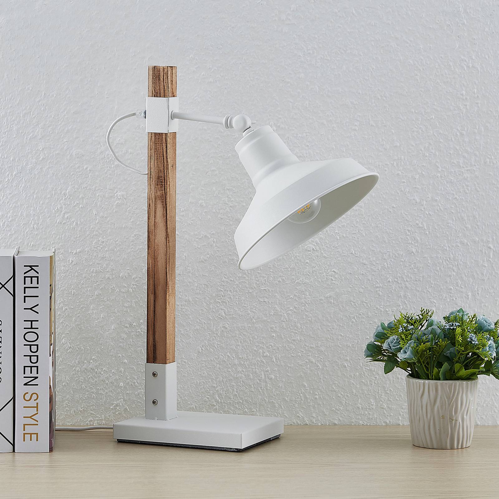Lindby Calliora bordslampa, vit, metall och trä