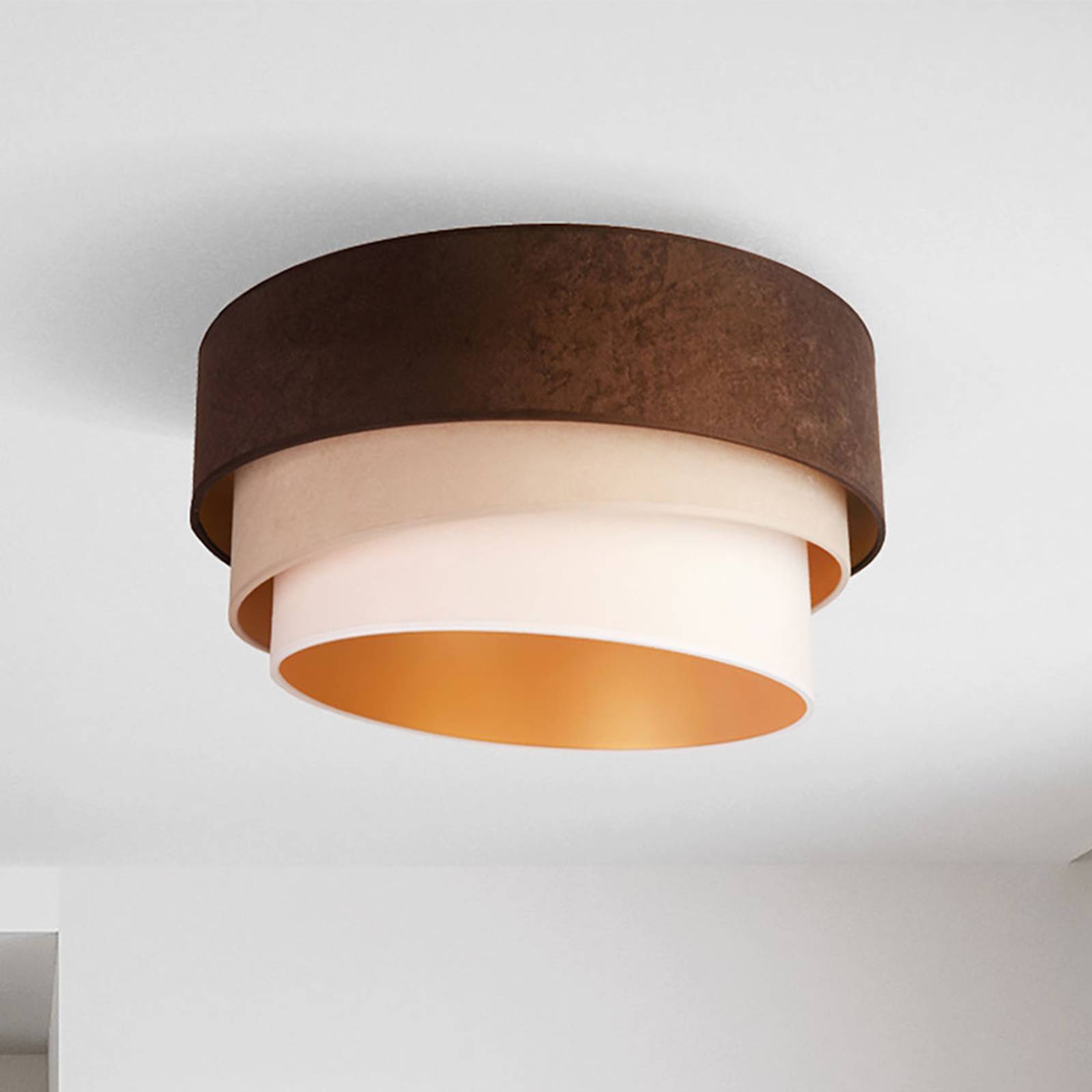 Taklampa Devon, brun/beige/écru/guld