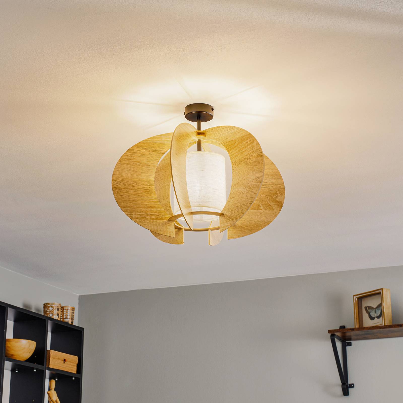 Taklampa Modern C M med trälameller Ø 50 cm