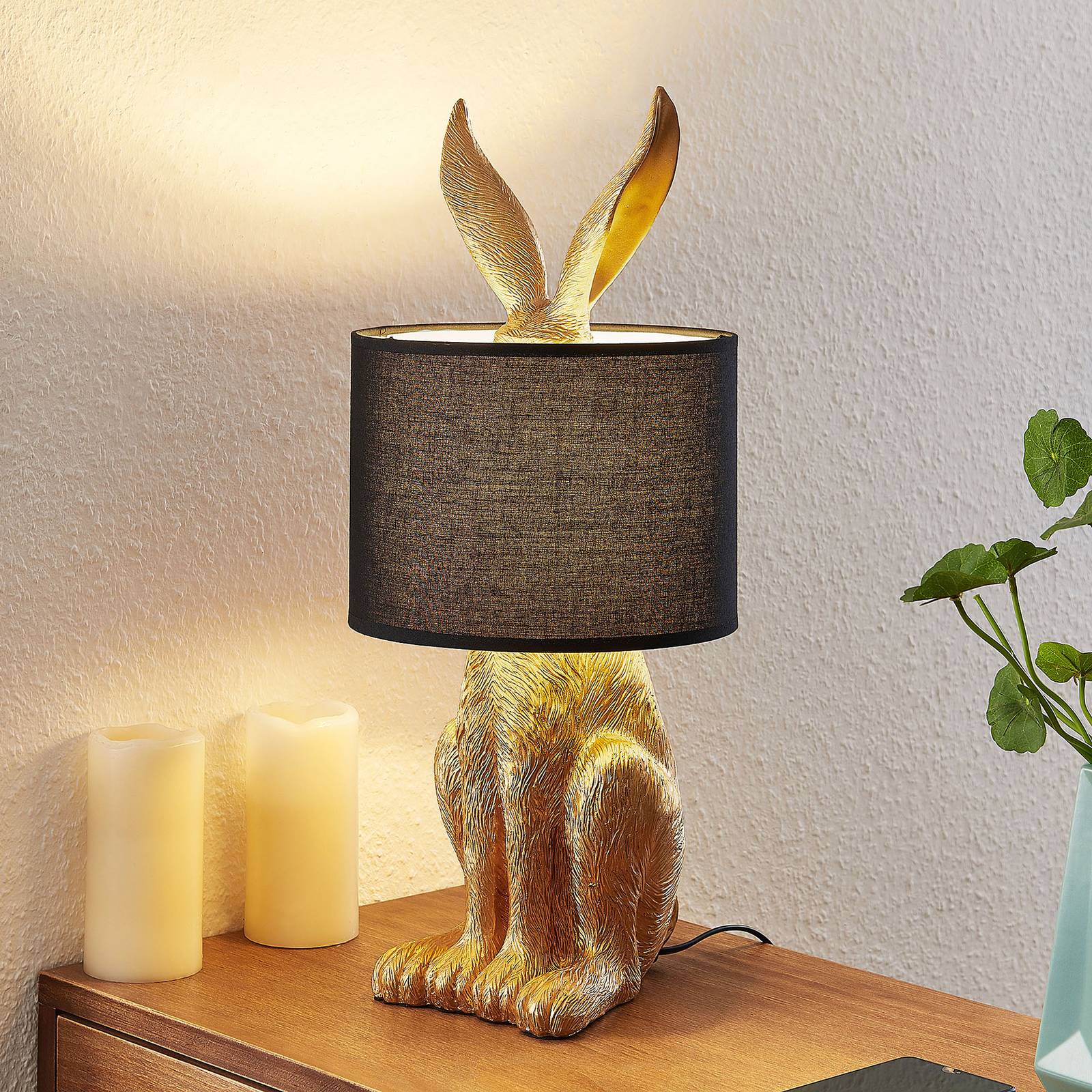 Lindby Lorentina tygbordslampa, kanin, vit