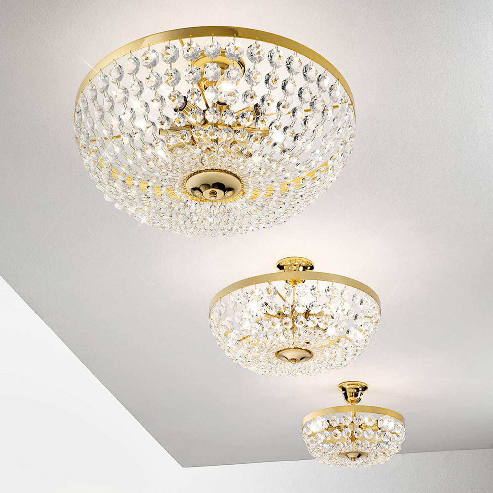 Taklampa Valerie, guld, Ø 30 cm