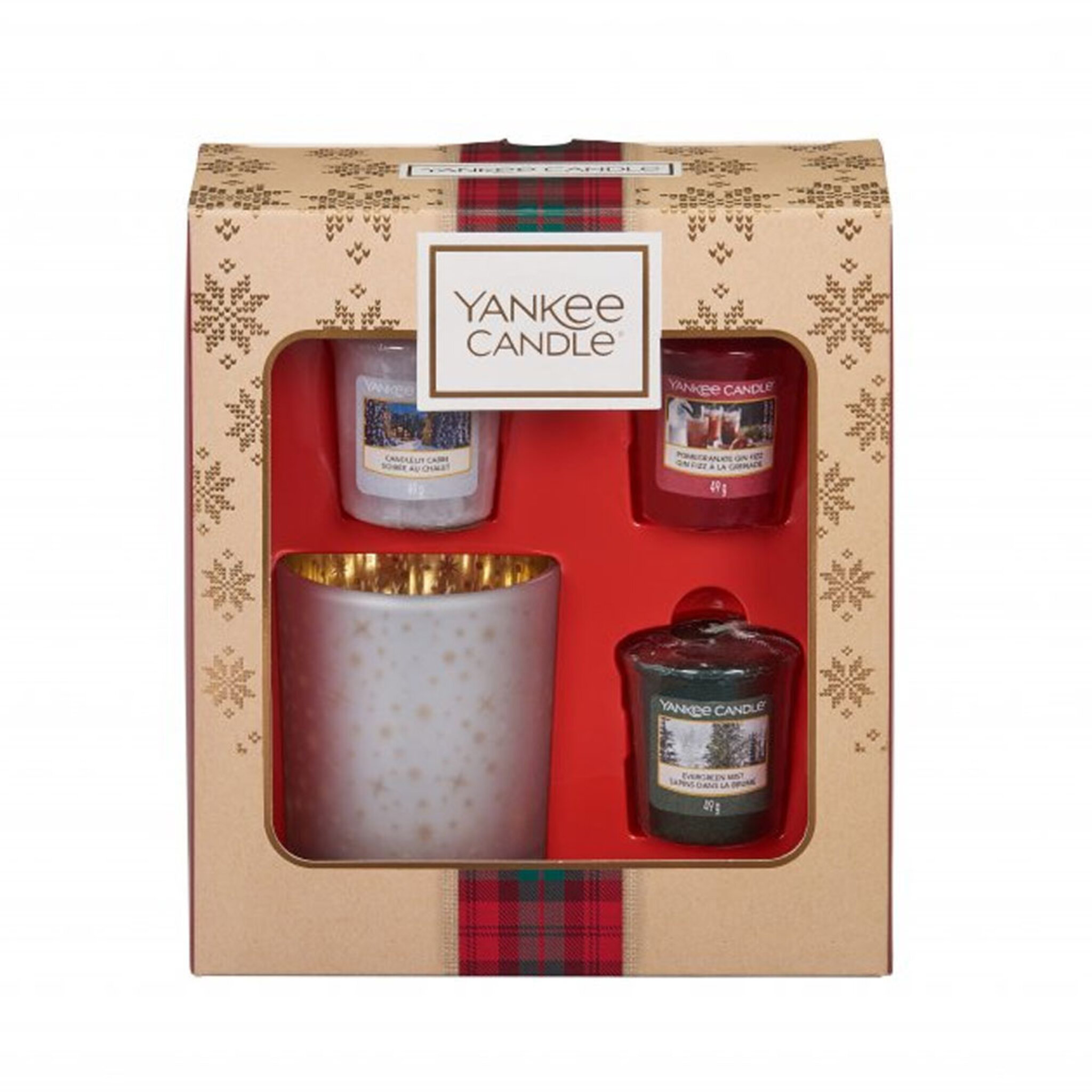Presentkit Yankee, 3 Votiveljus & 1 Ljuslykta