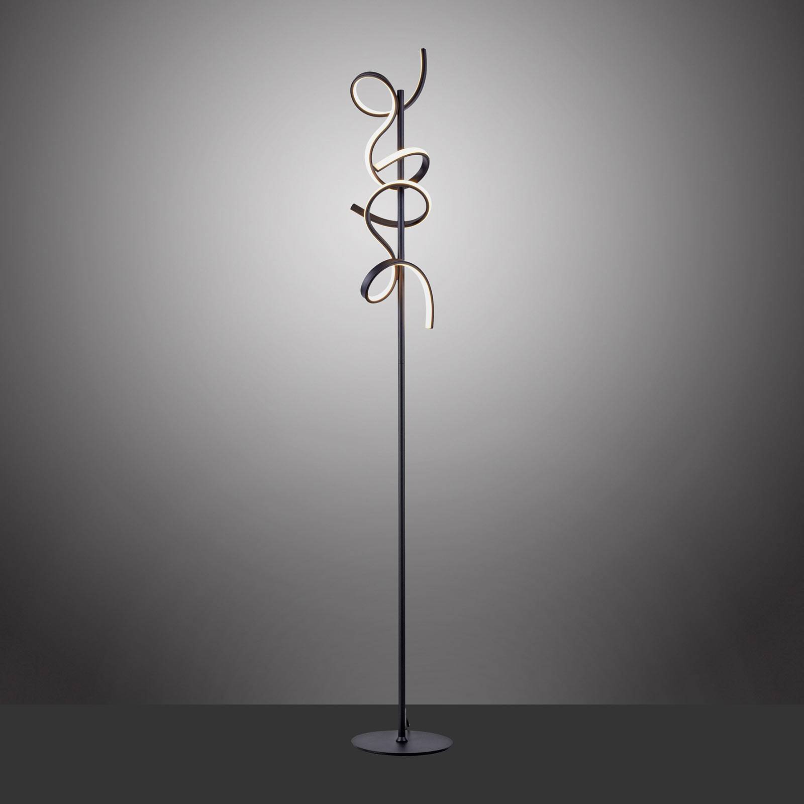 LED-golvlampa Curls, svart, dimbar
