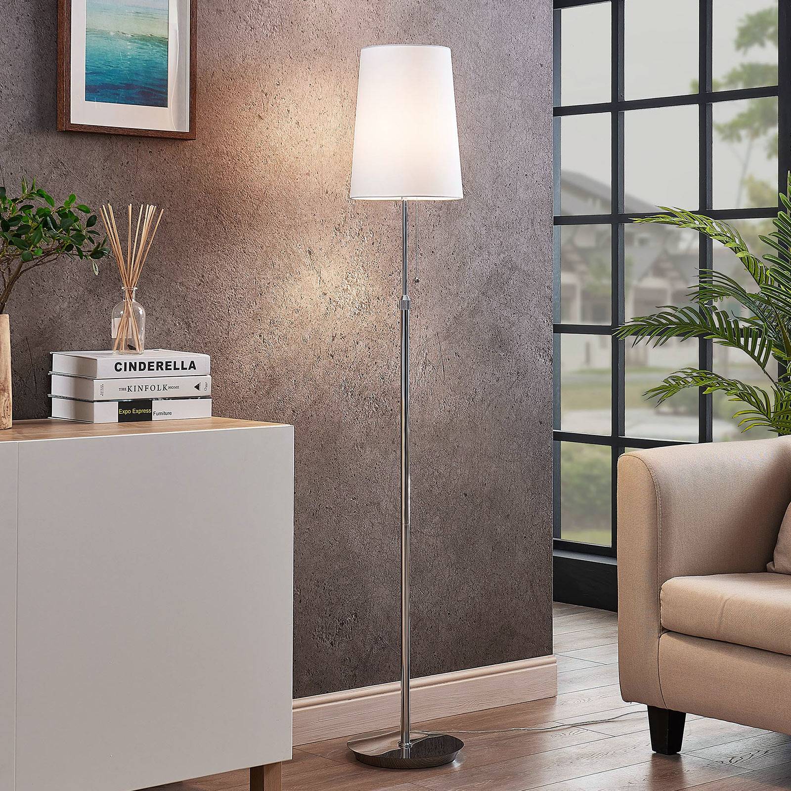 Lucande Pordis golvlampa, 164 cm, förkromad-vit