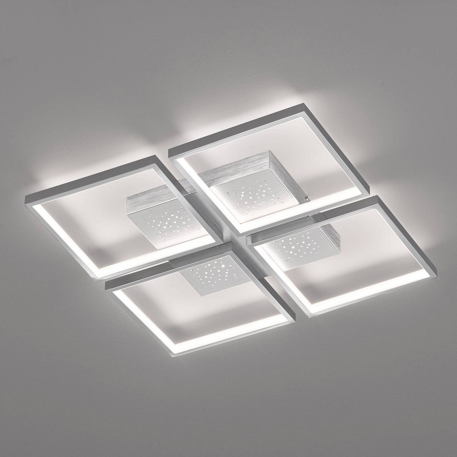 LED-taklampa Pix, aluminium 4 lampor, 54x54cm