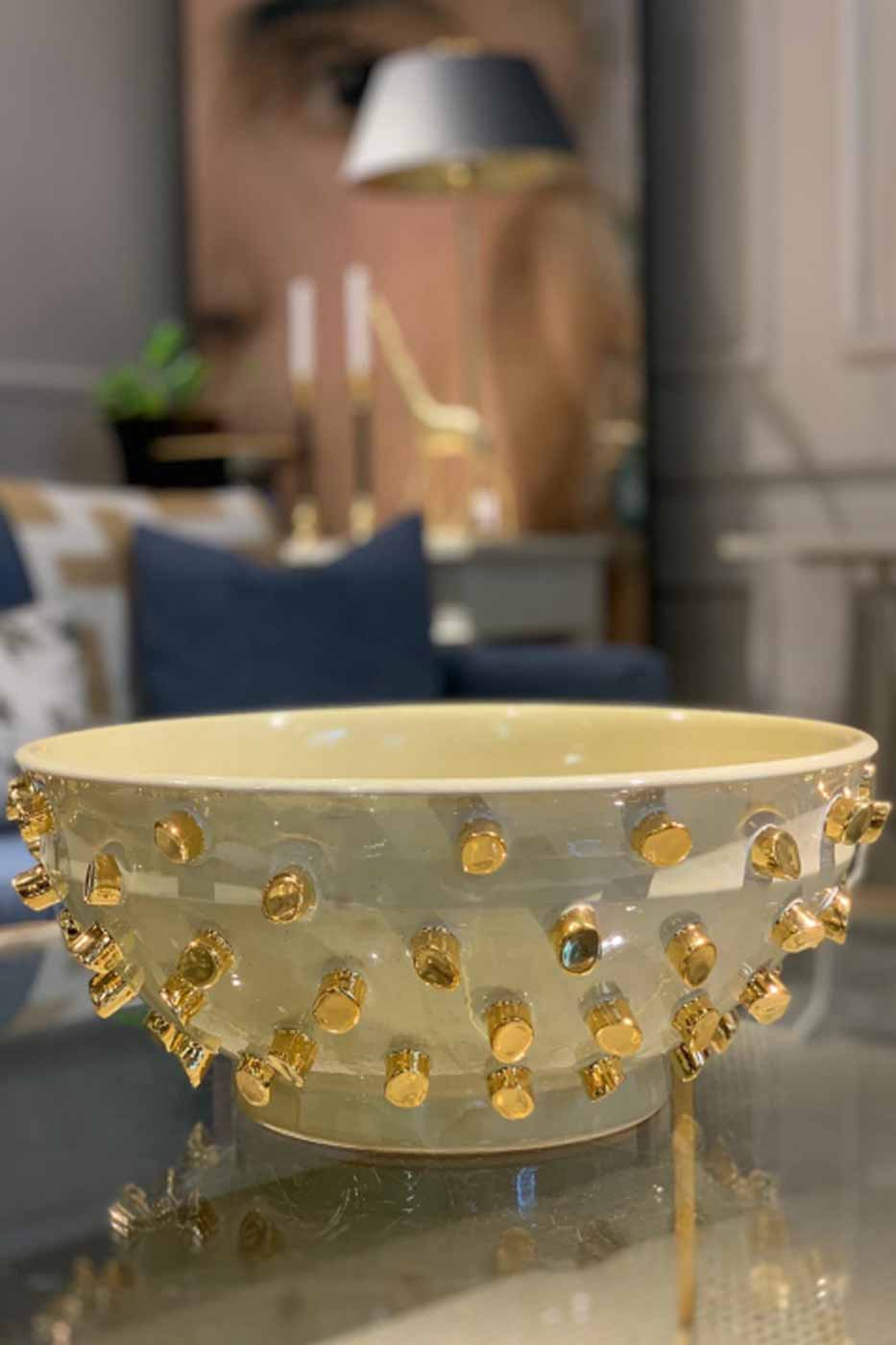 Skål gul med guld dekoration