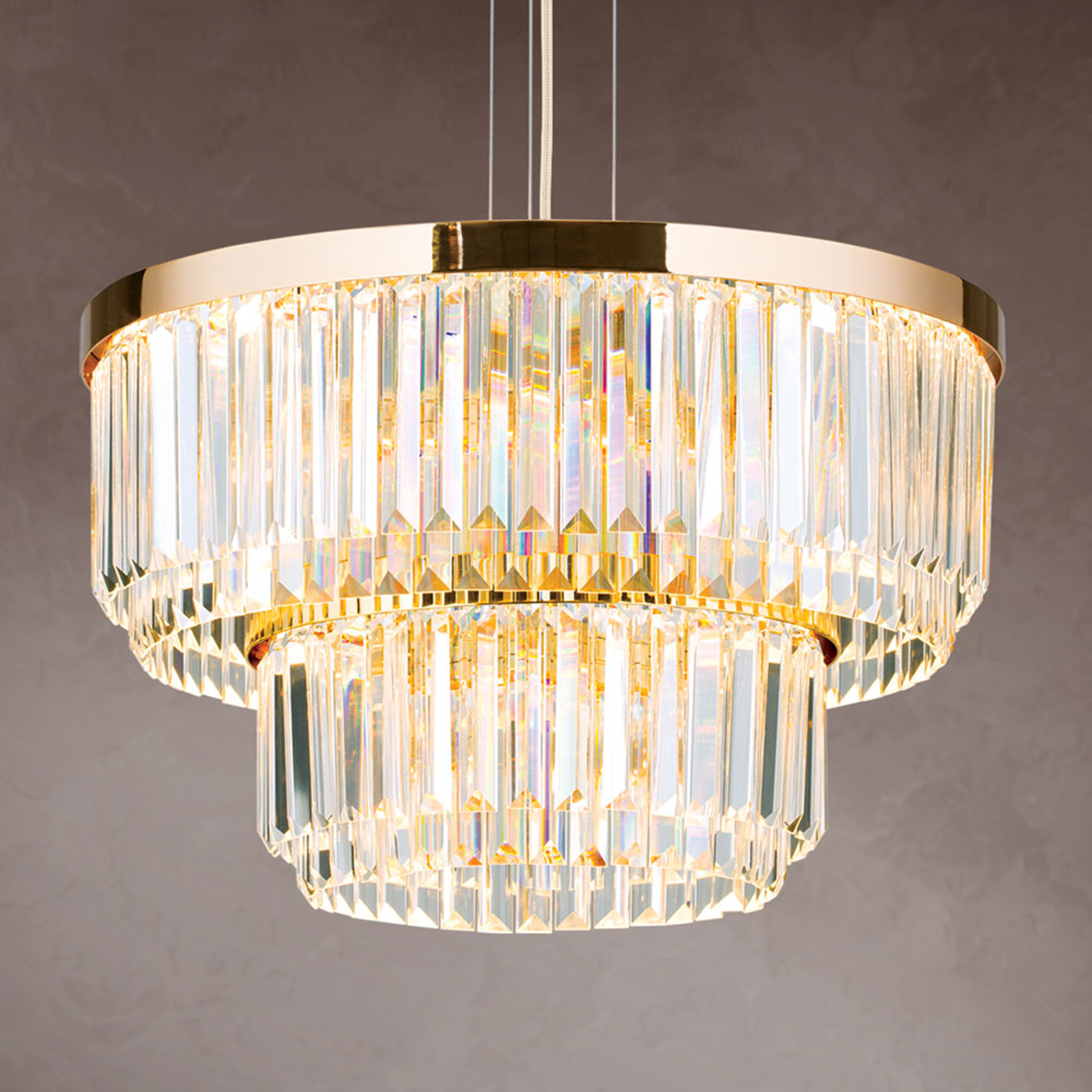 LED-pendellampa Prism, rund, guld