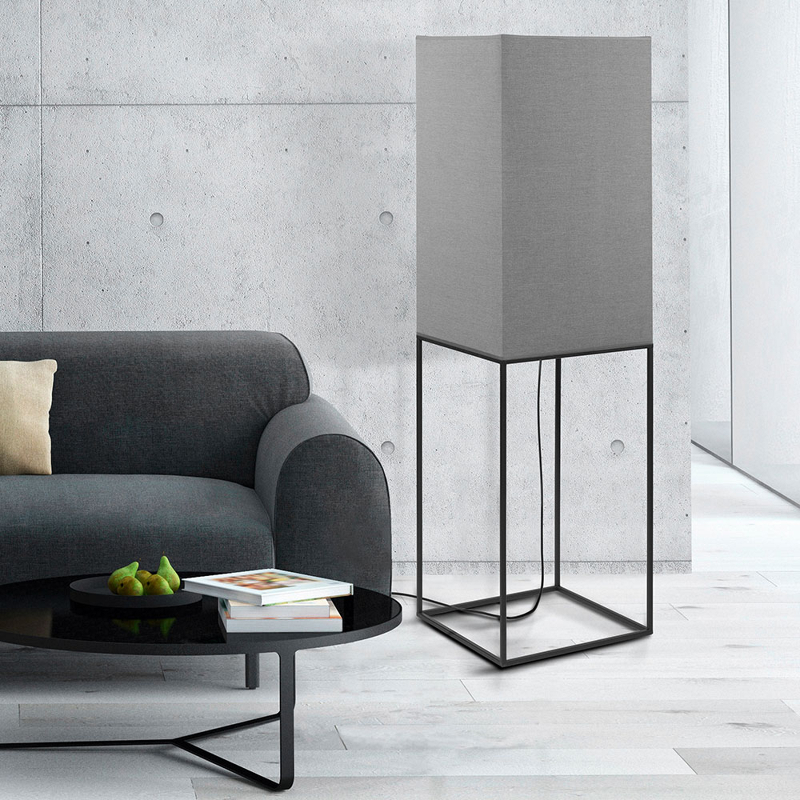 Golvlampa Flam - kantig design med grå skärm
