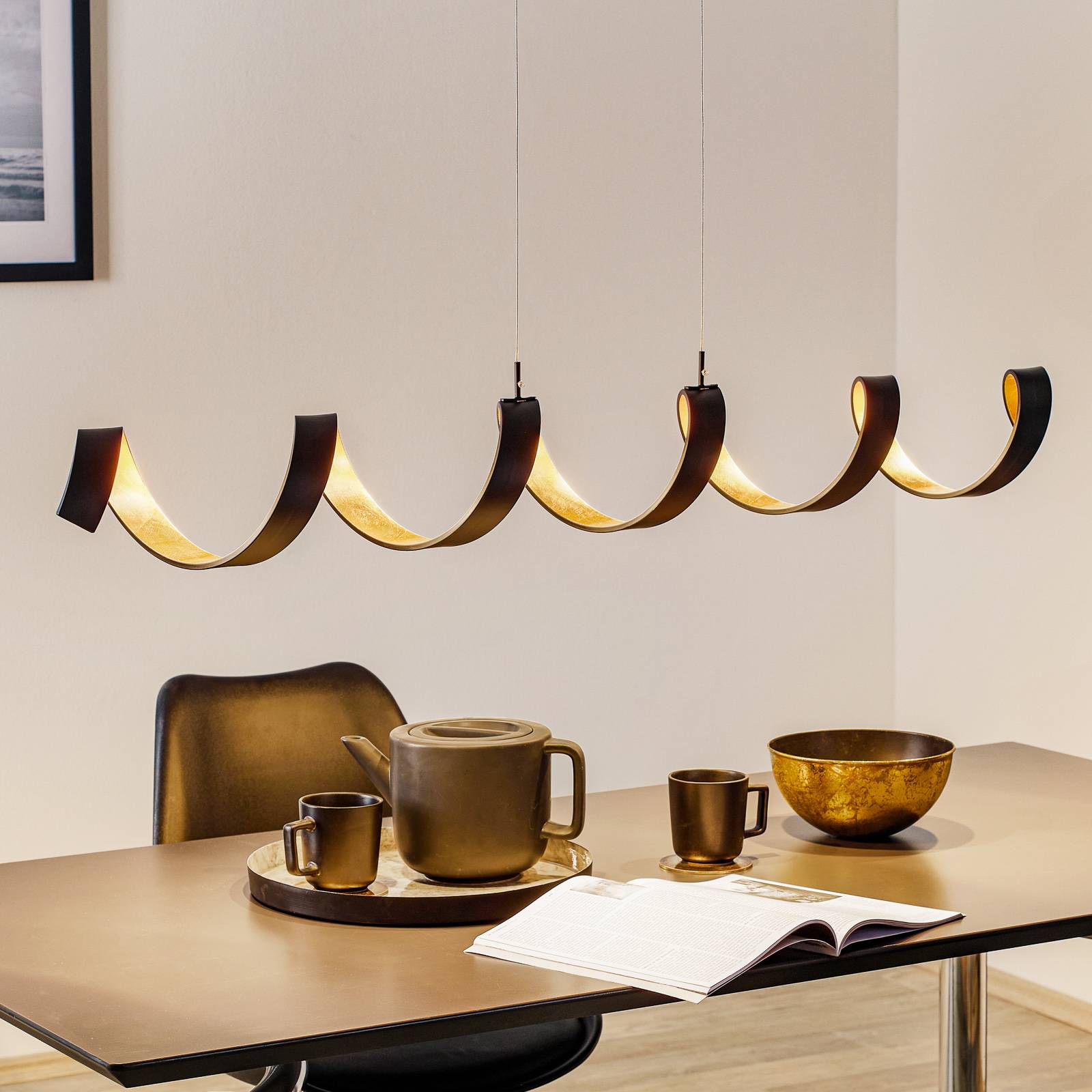 LED-hänglampa Helix, svart guld, 125 cm