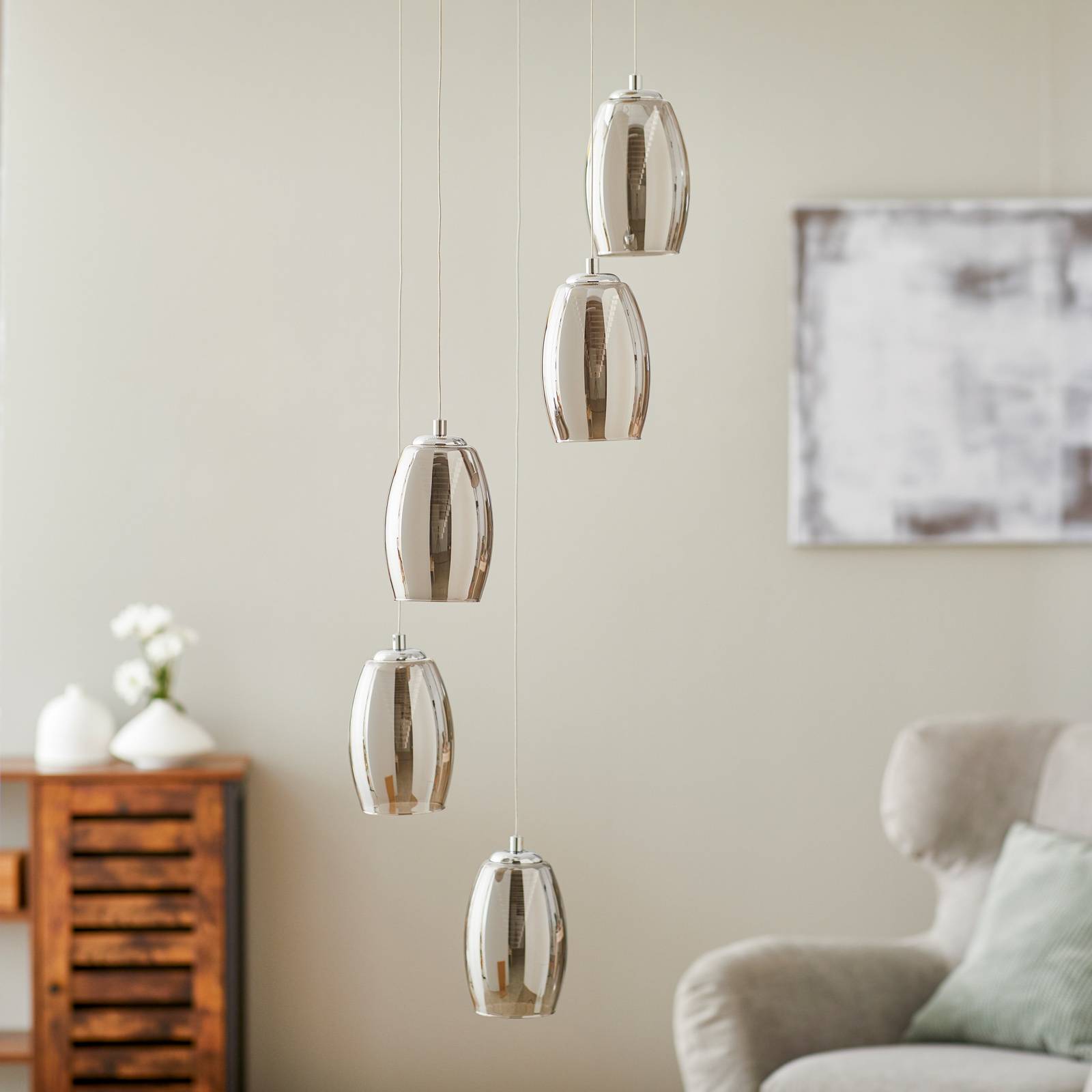 LED-hänglampa Metropolis rökglas 5 lampor