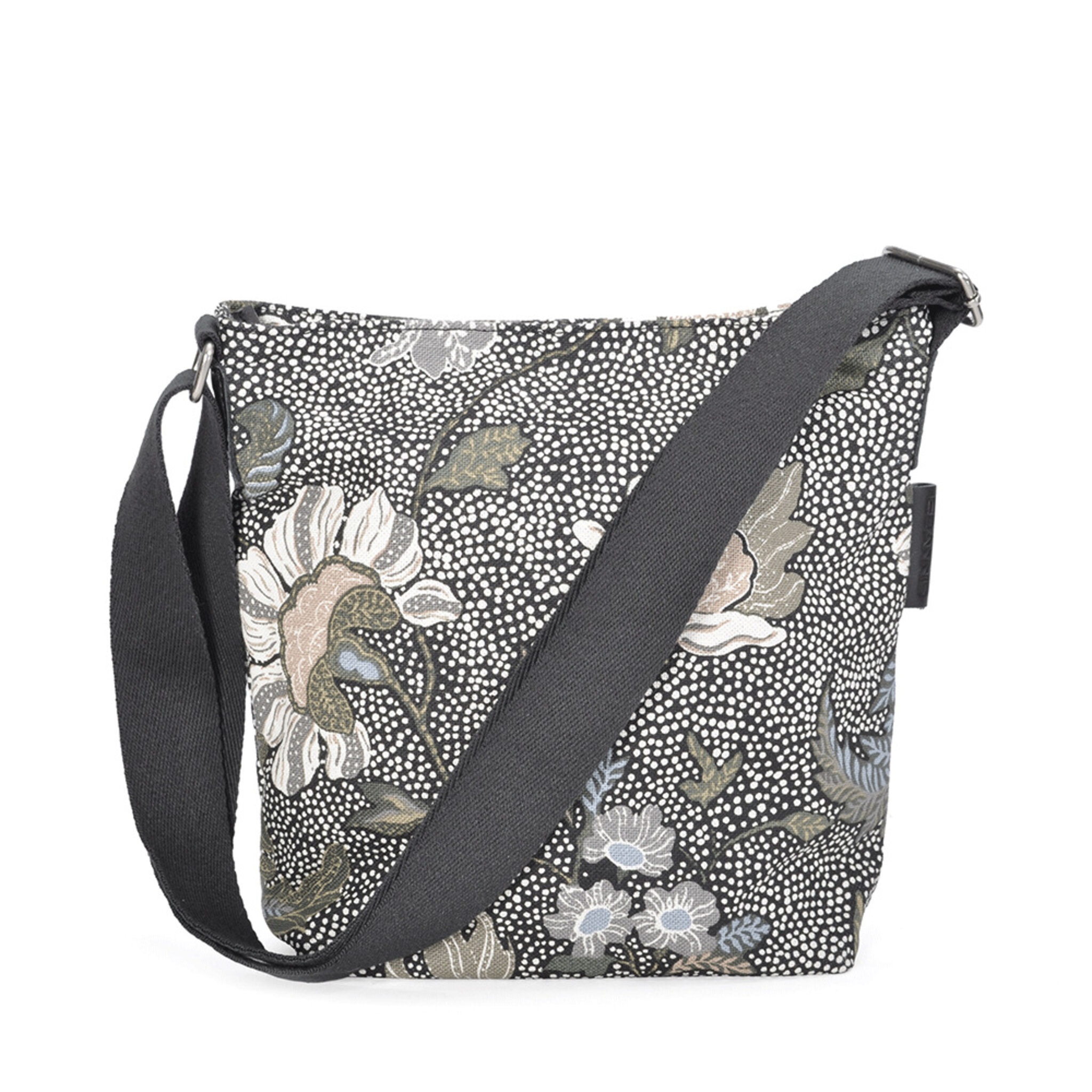 Small Shoulder Bag Black Flower Linen