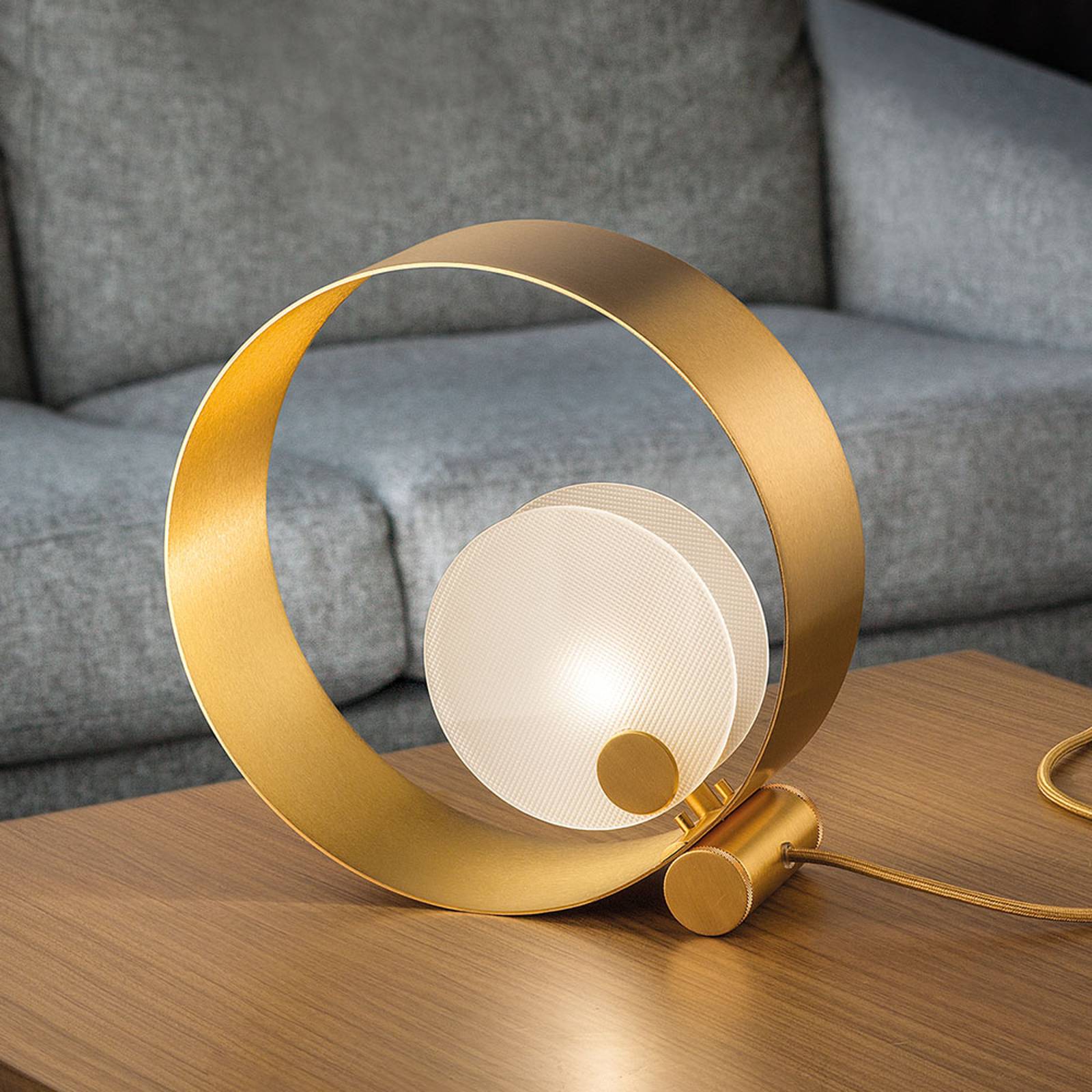 Bordslampa Sound TL1, rund, gyllene ramar, G9
