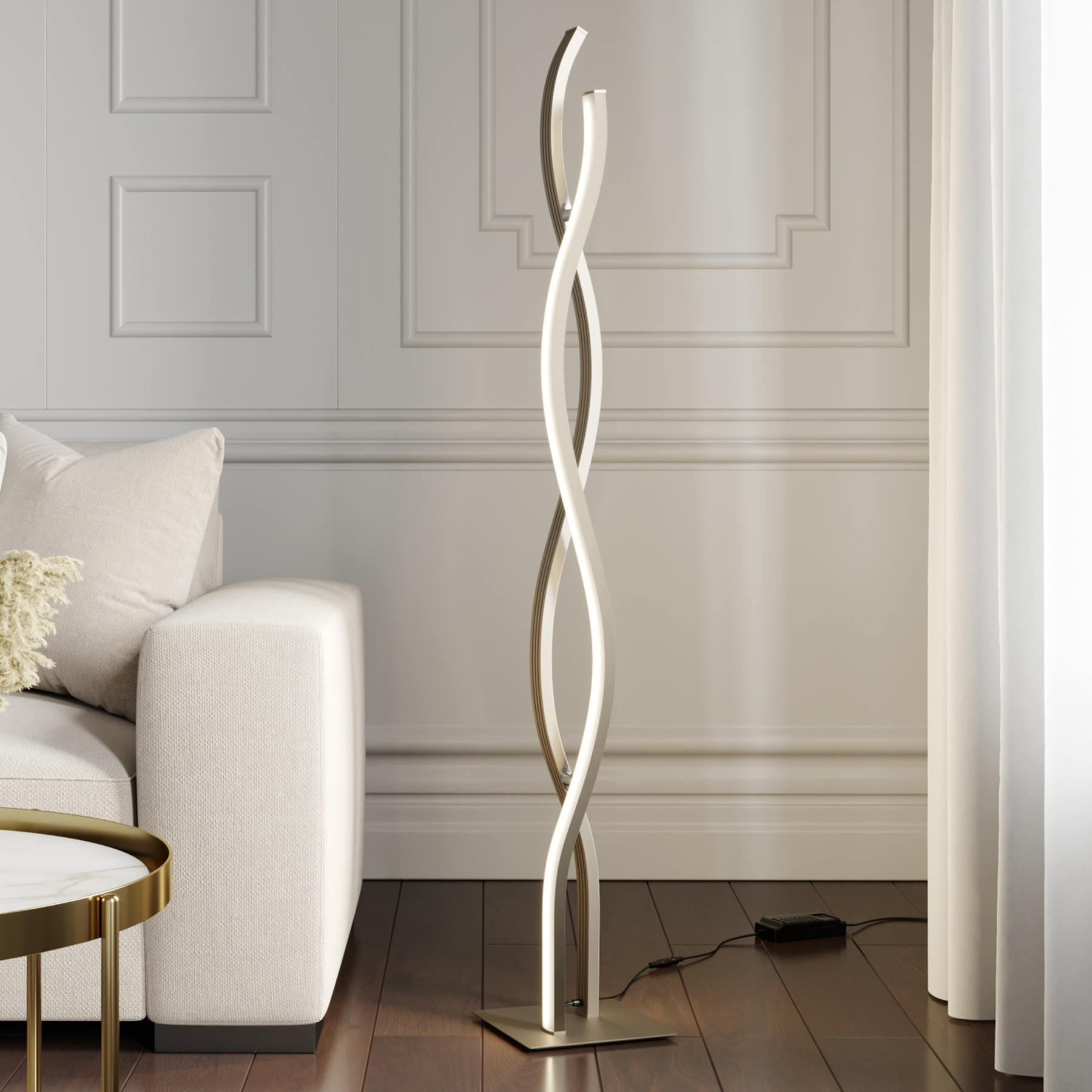 Lucande Mairia LED-golvlampa, vågform, aluminium