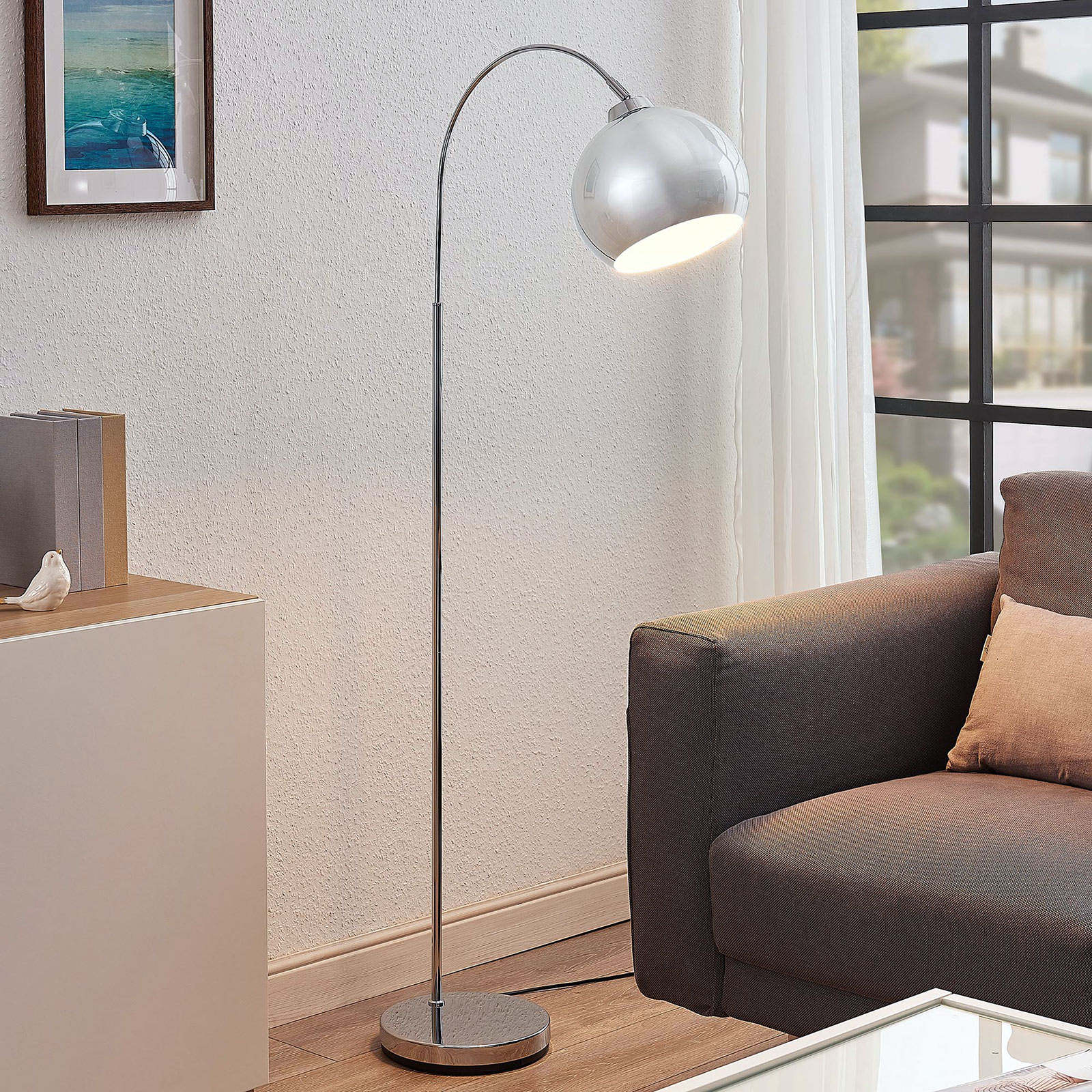 Båg-golvlampa Moisia i krom