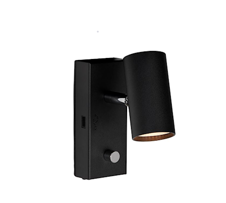 Tyson Vägg USB vänster Svartstr LED sladd ut ner
