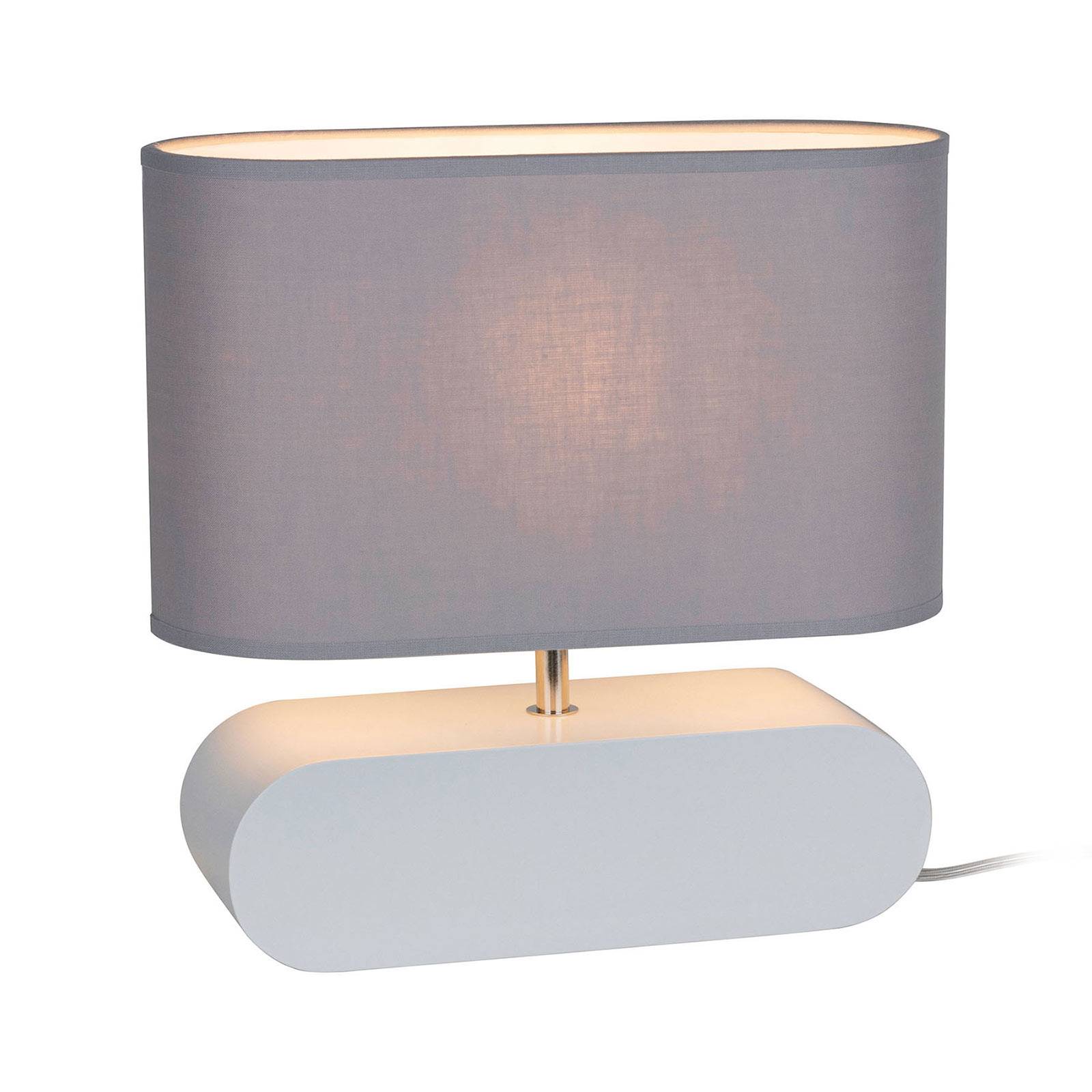 Bordslampa Cassy, fot vit, grå tygskärm