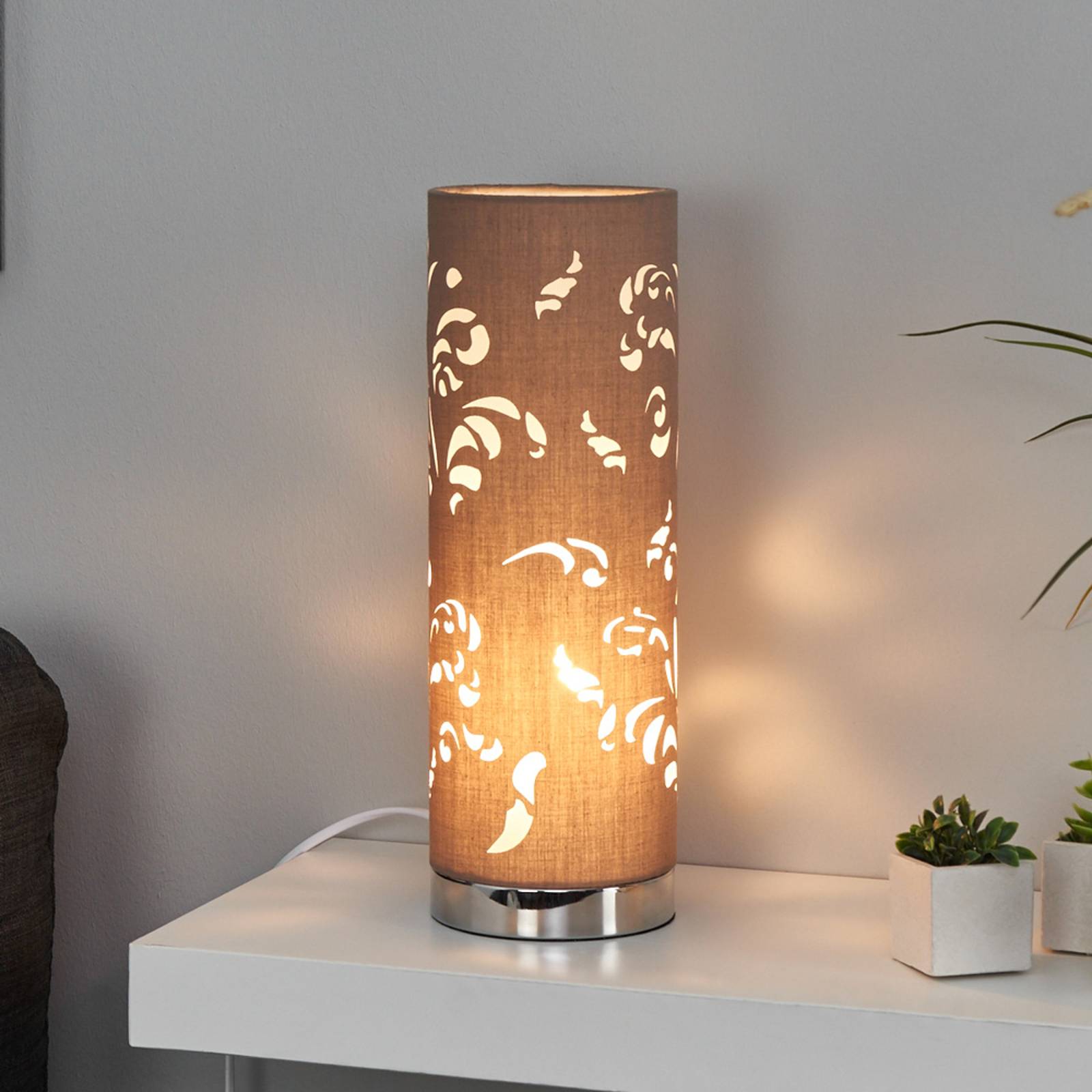 Bordslampa Flora cappuccino med dekor