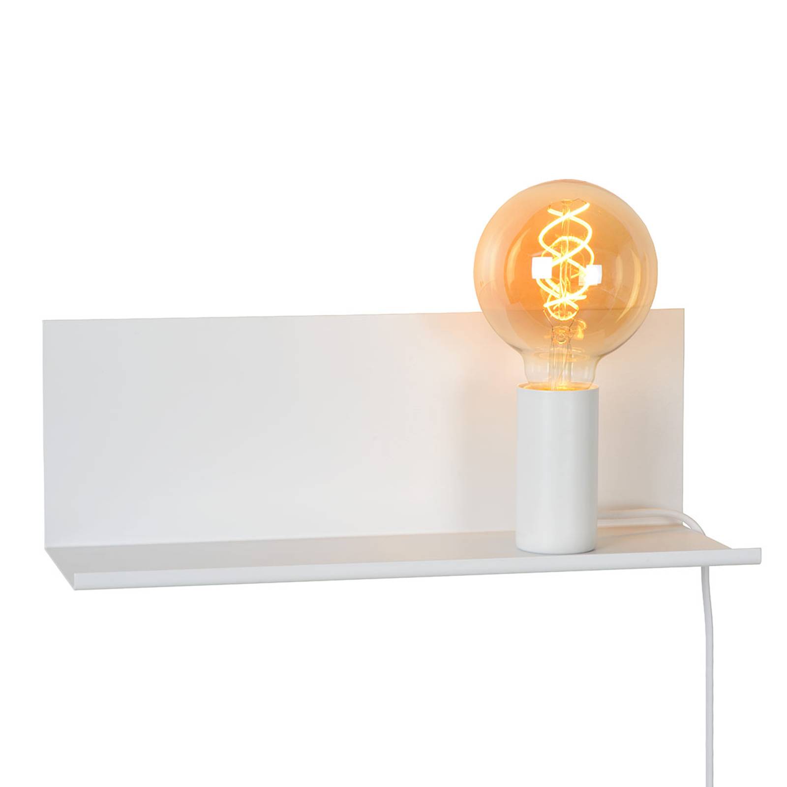 Sebo - vit vägglampa av metall, med hylla