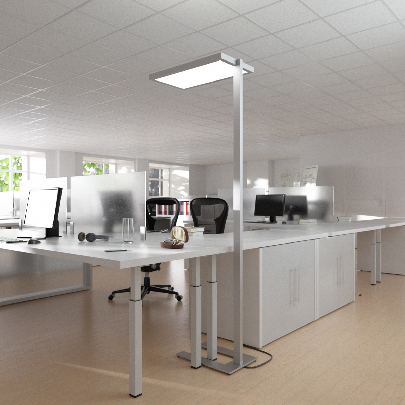 Arbetsplatsgolvlampa Oli med LED-lampor och dimmer