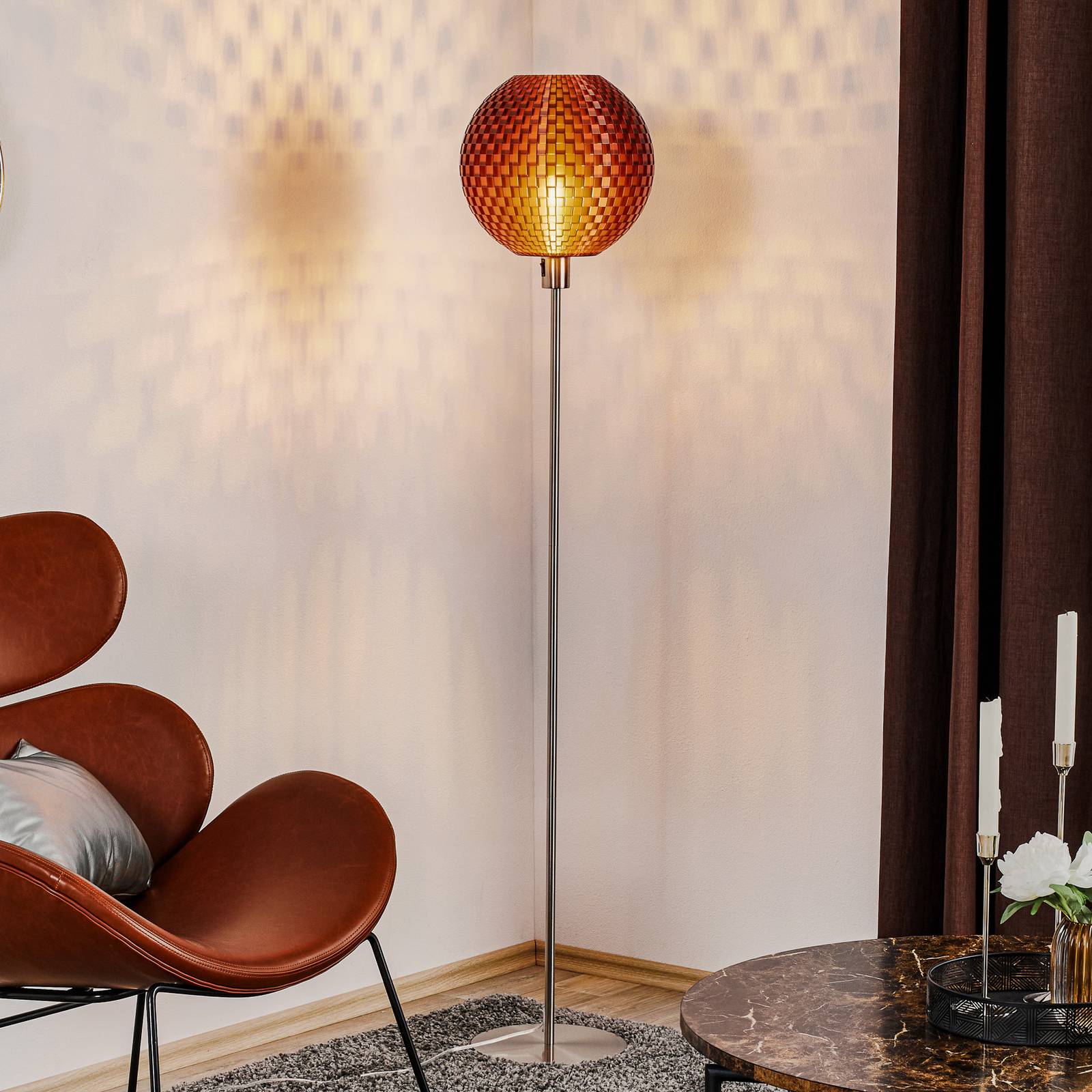 Golvlampa Flätverk, kula, koppar