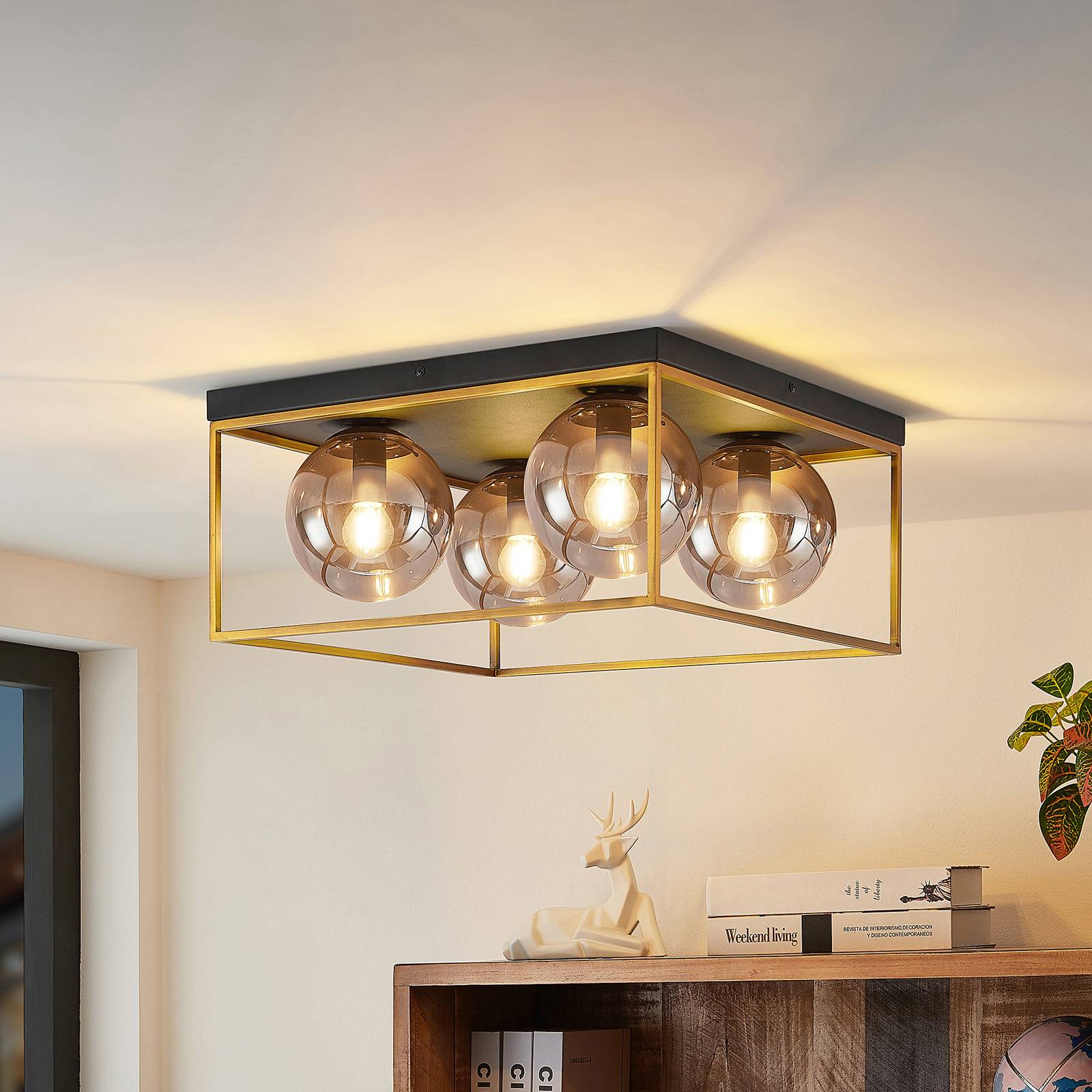 Lindby Josipa taklampa, bur, rökglas, 4 lampor